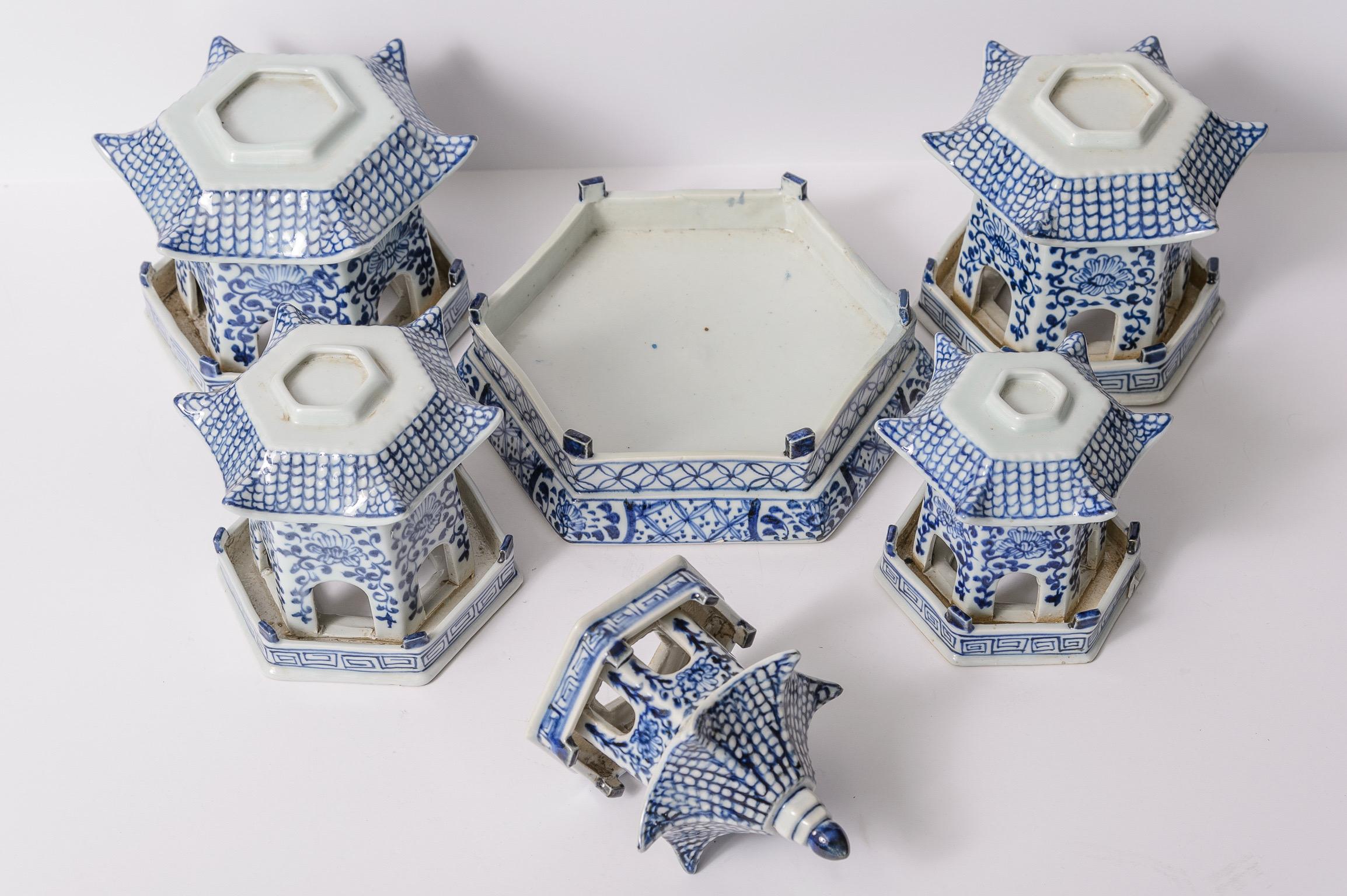 Pair of Tall Chinese Blue & White Porcelain Pagoda 10