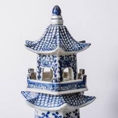Pair of Tall Chinese Blue & White Porcelain Pagoda