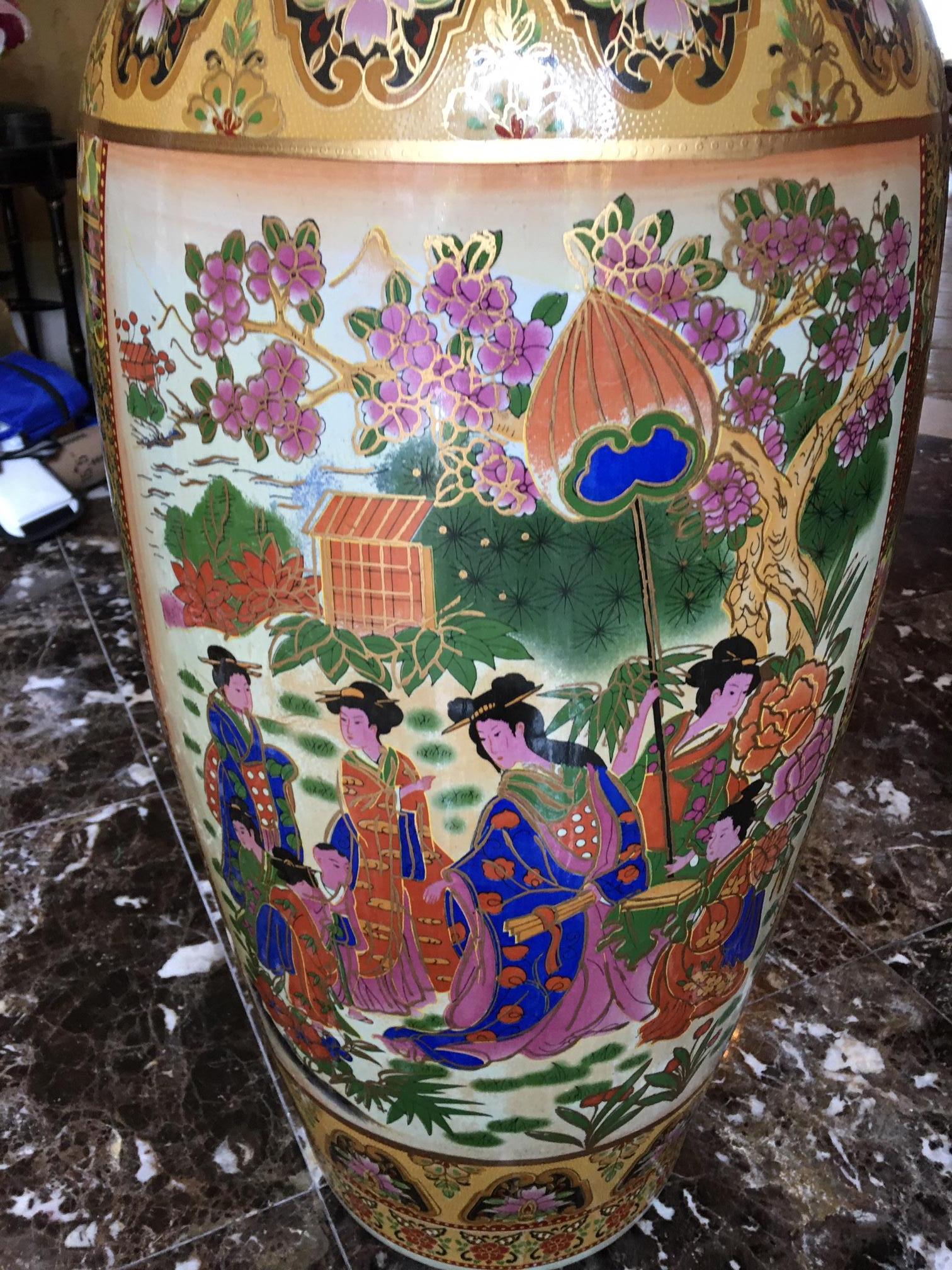 Pair of Tall Chinese Vases with Decorative Scenes, 20th Century 2