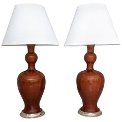 Pair of Tall Christopher Spitzmiller "Marjorie" Amber Lamps