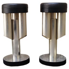 Vintage Pair of Tall Chrome and Leather Bar Stools, Italy 1970s