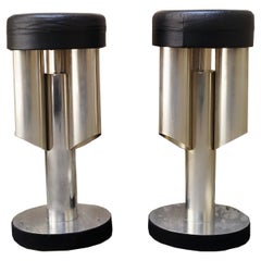 Pair of Tall Chrome and Leather Bar Stools, Italy 1970s