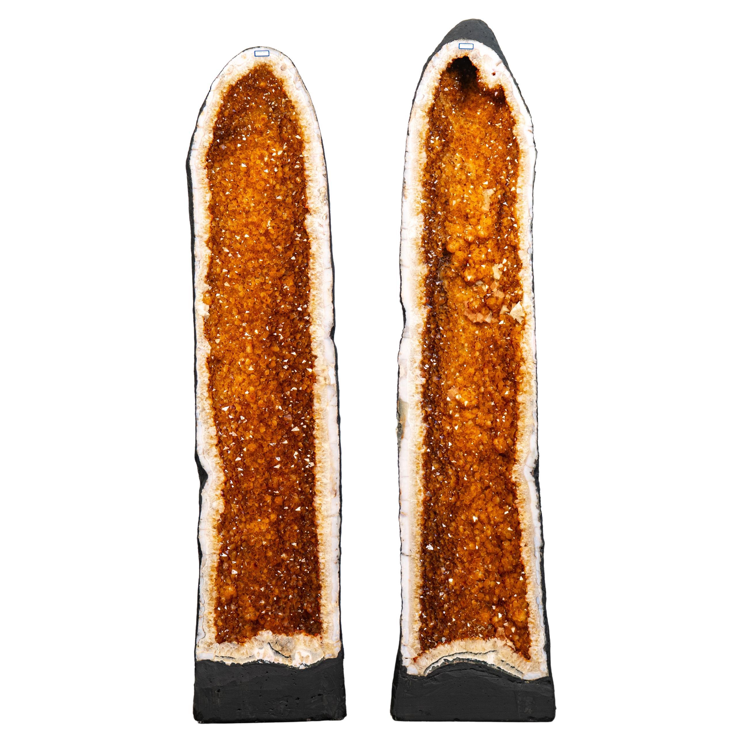 Paire de grandes géodes cathédrales en citrine en vente