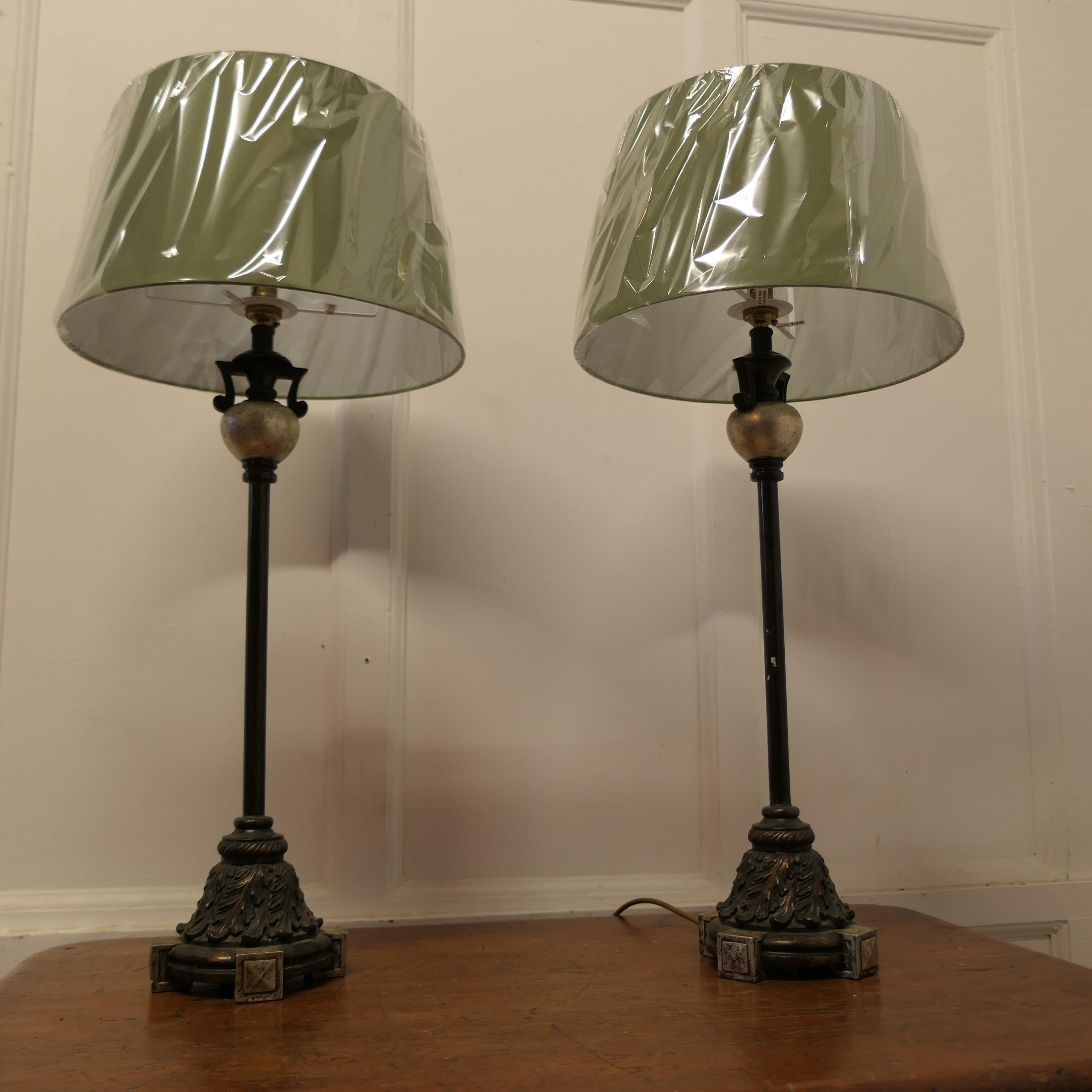 Pair of  Tall Classical Style Column Table Lamps  These are a very stylish pair  In Good Condition For Sale In Chillerton, Isle of Wight