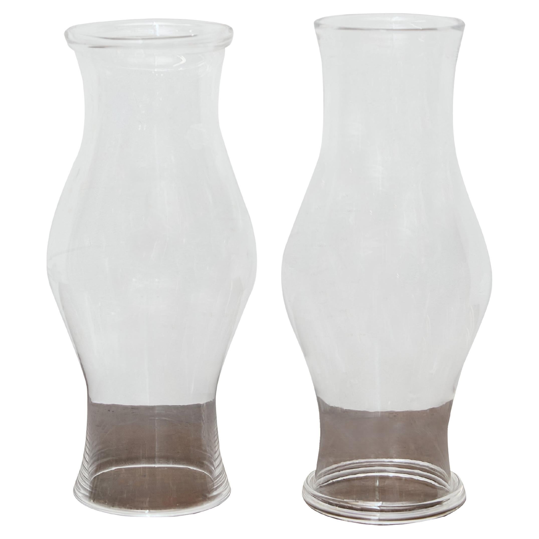 Pair of Tall Clear Glass Hurricane Shades, English circa 1900