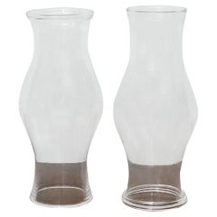 Pair of Tall Clear Glass Hurricane Shades, English circa 1900