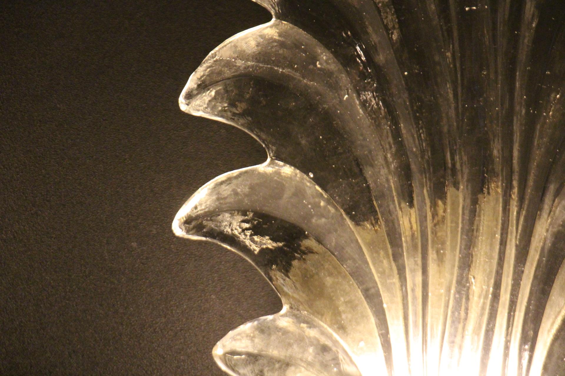 Coppia di lampade alte a foglia di palma in vetro di Murano trasparente in stile Barovier in vendita 7