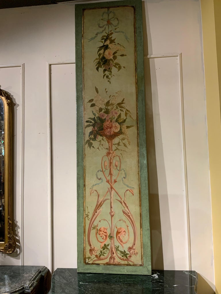 Pair of Tall Colorful Floral Oil Paintings on Canvas with Green and Rose Hues In Good Condition For Sale In Houston, TX