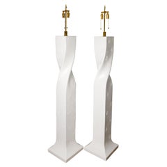 Pair of Tall Composite Floor Lamps with Brass Hardware