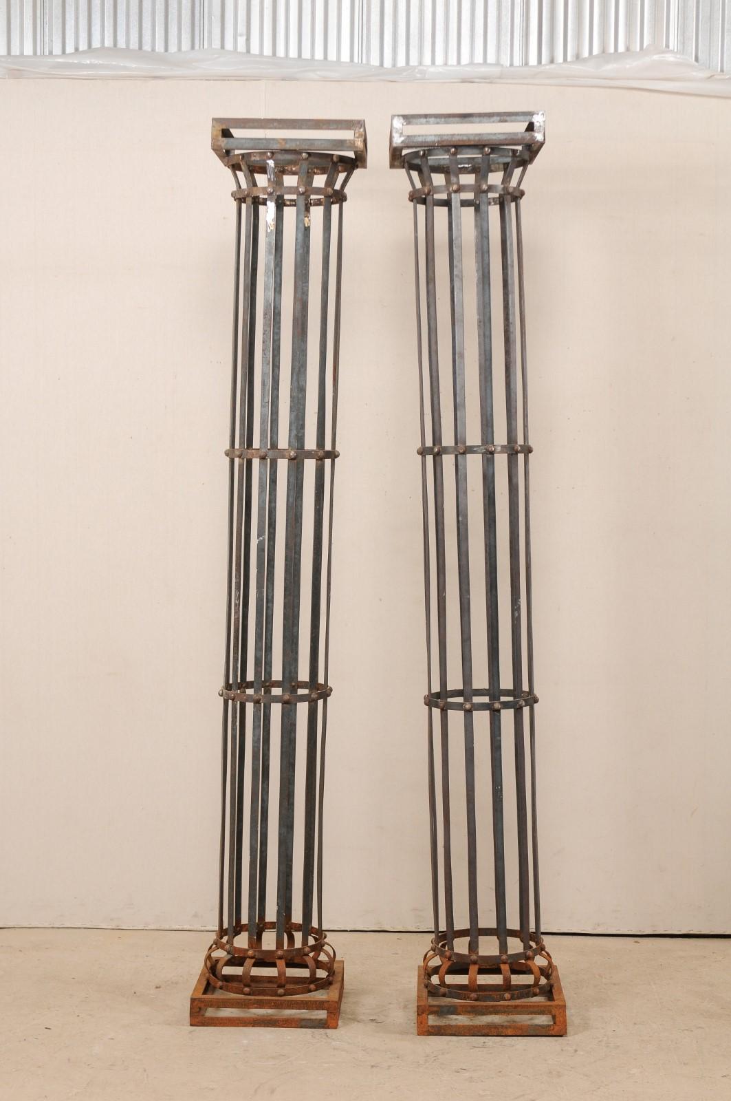 Pair of Tall Contemporary American Iron Architectural Columns 6