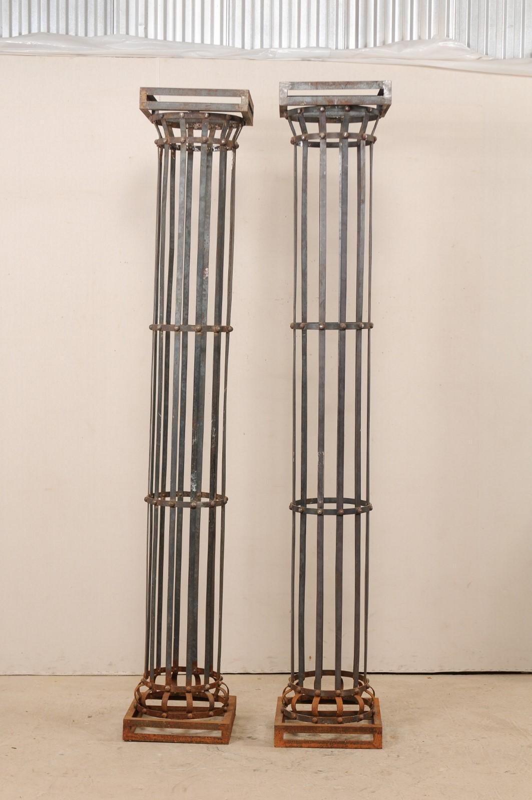 Patinated Pair of Tall Contemporary American Iron Architectural Columns