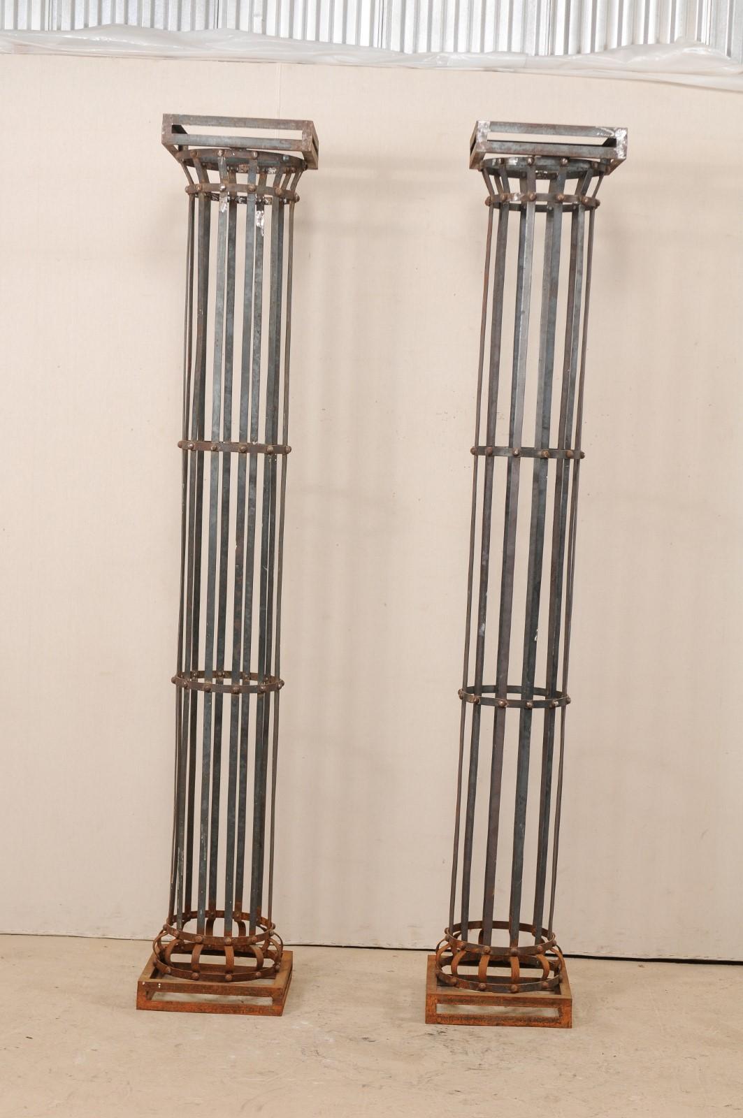Pair of Tall Contemporary American Iron Architectural Columns In Good Condition In Atlanta, GA