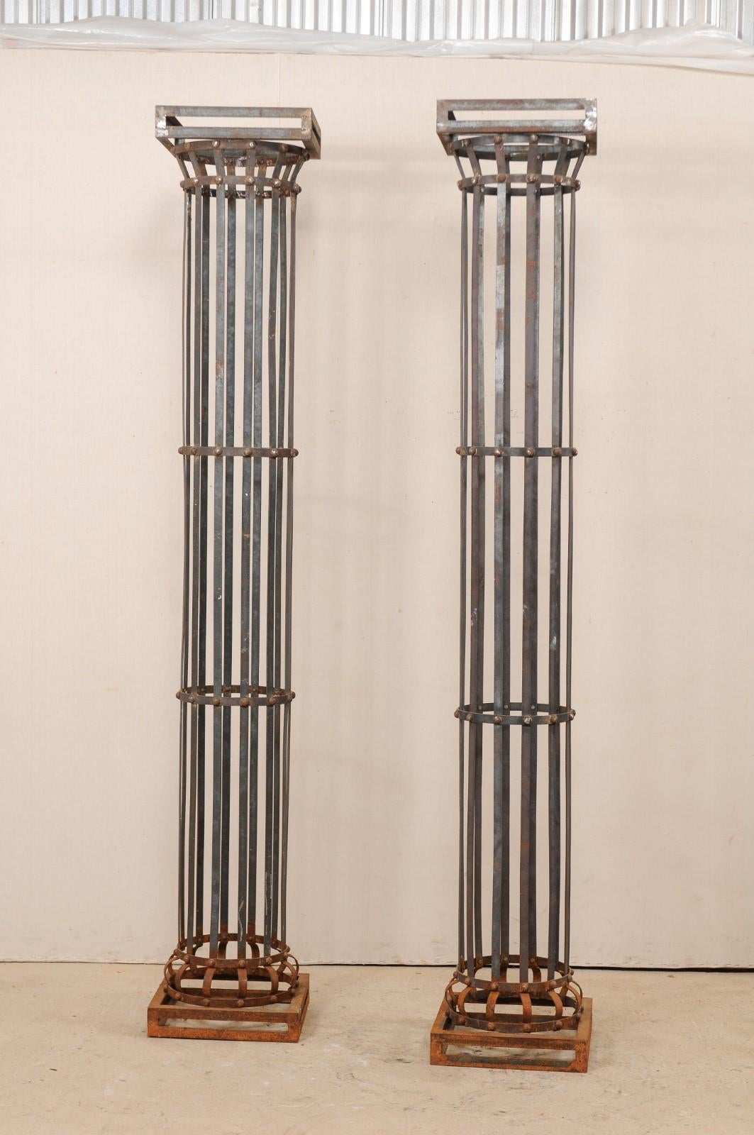 20th Century Pair of Tall Contemporary American Iron Architectural Columns