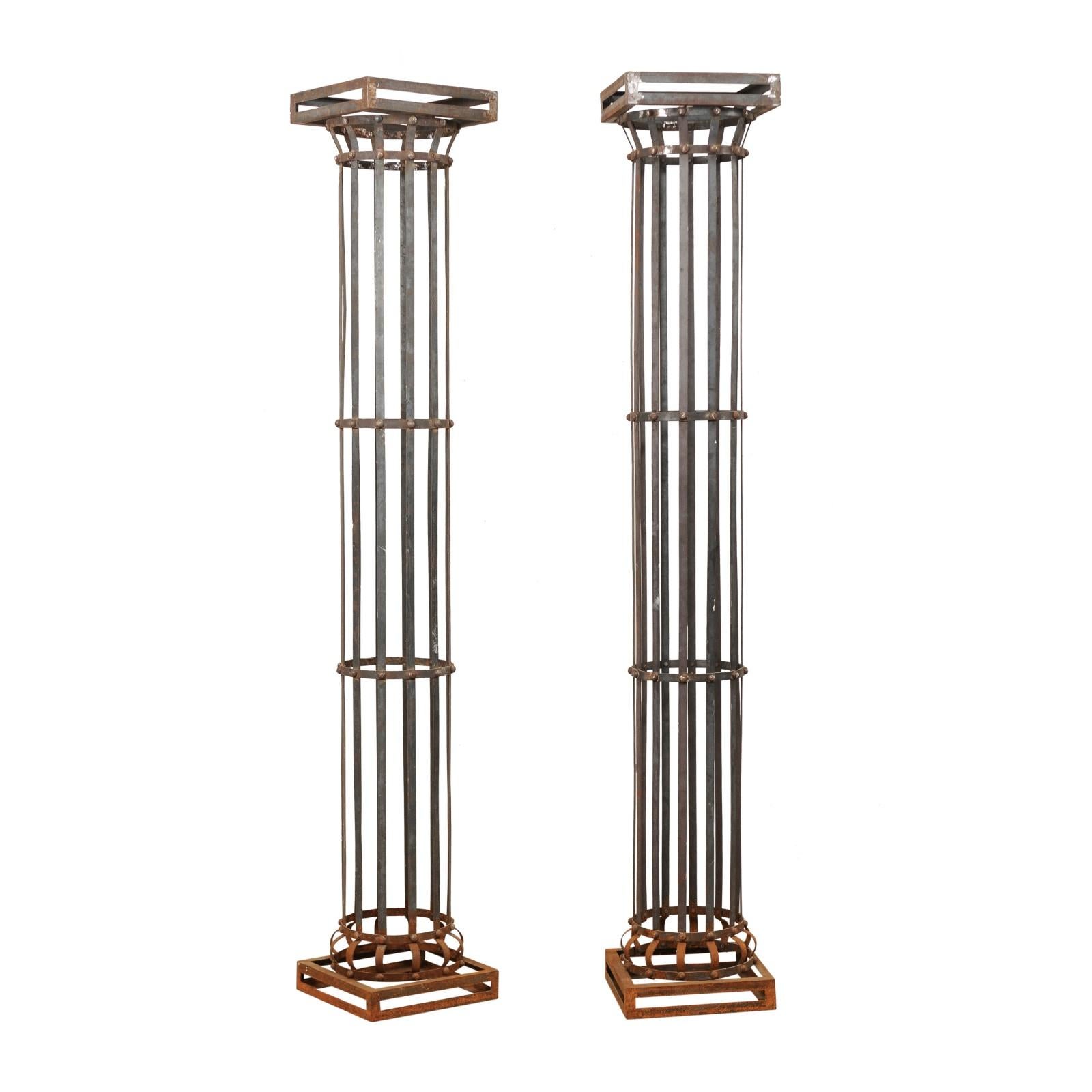 Pair of Tall Contemporary American Iron Architectural Columns