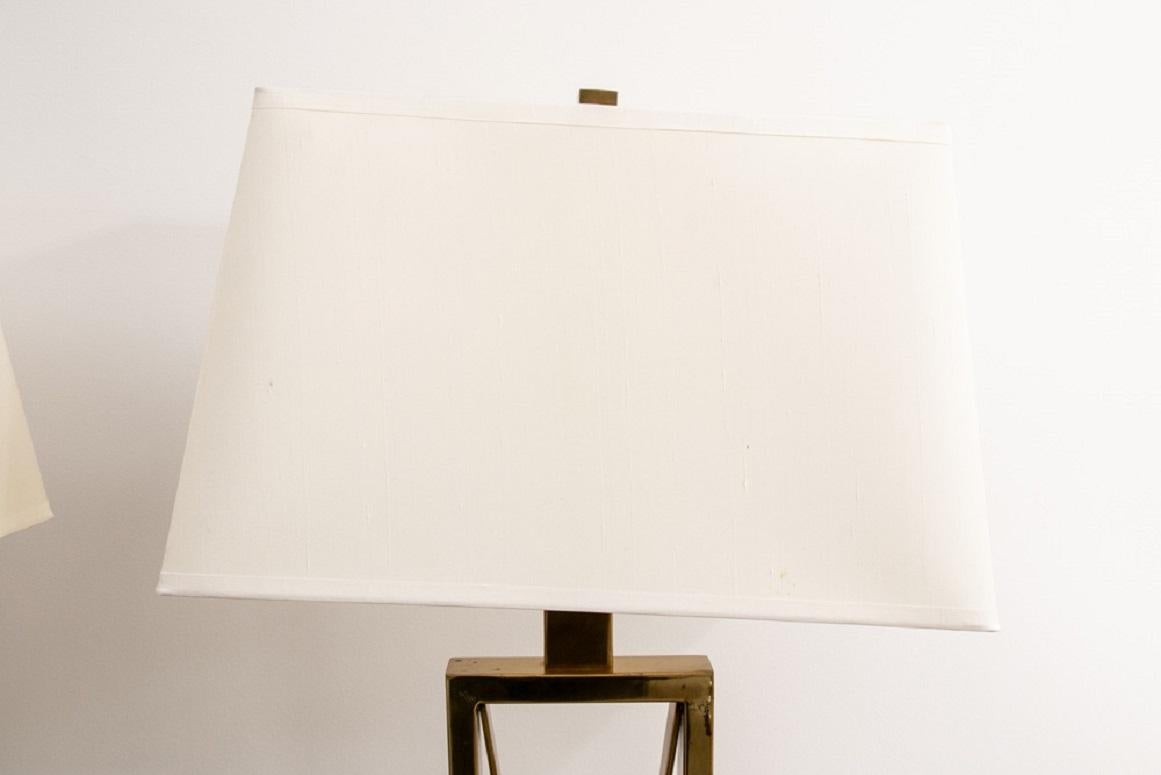 Mid-Century Modern Pair of Tall Contemporary Designer Brass Floor Lamps