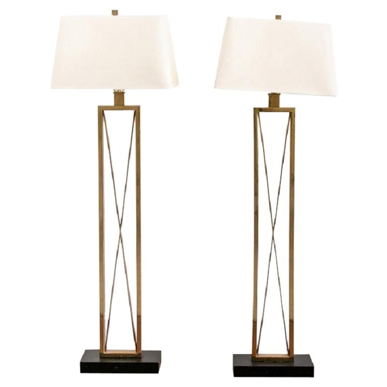 Pair of Tall Contemporary Designer Brass Floor Lamps