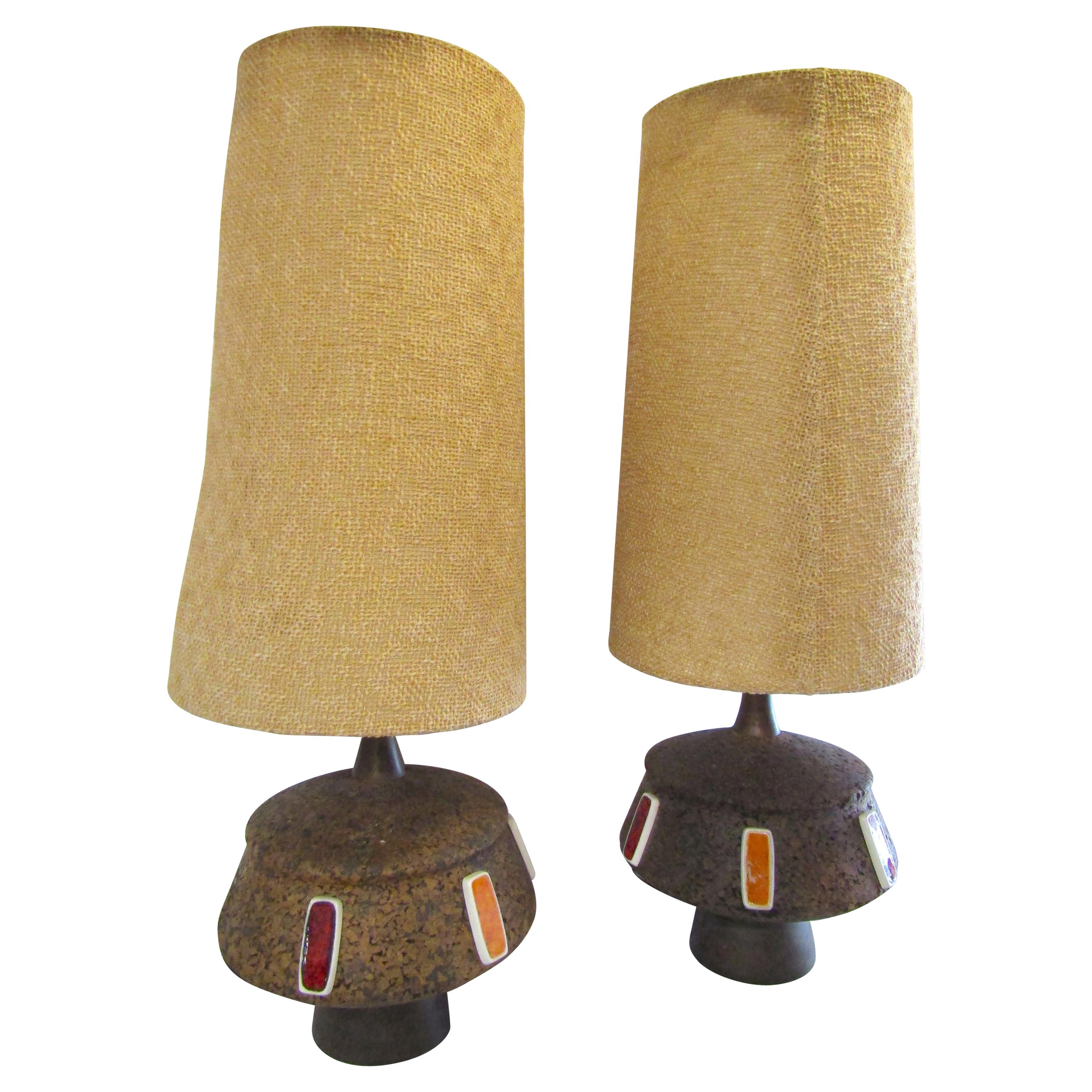 Pair of Tall Cork Lamps For Sale