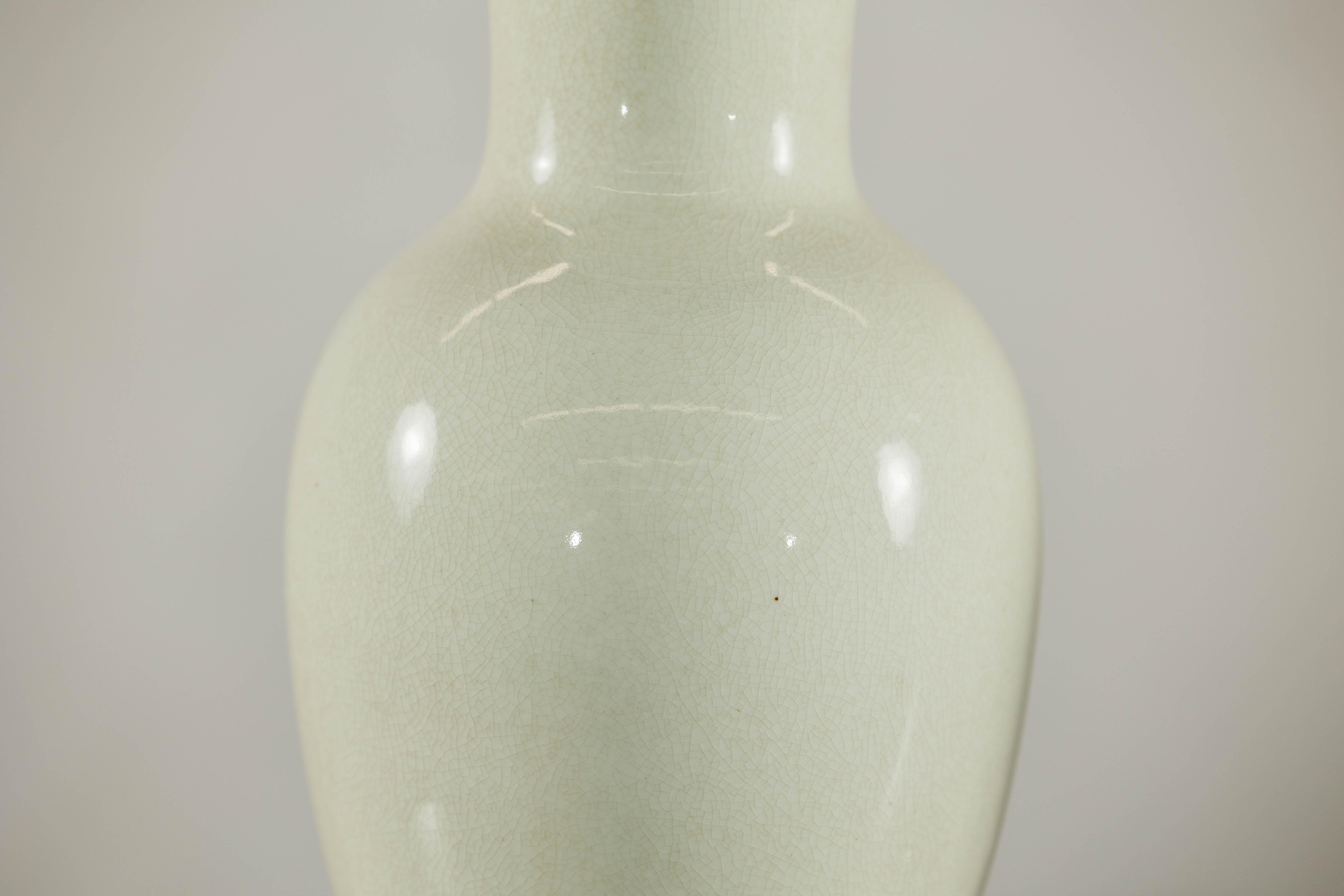 Pair of Tall Cream Crackle Glazed Vases with Subtle Flared Rims For Sale 7