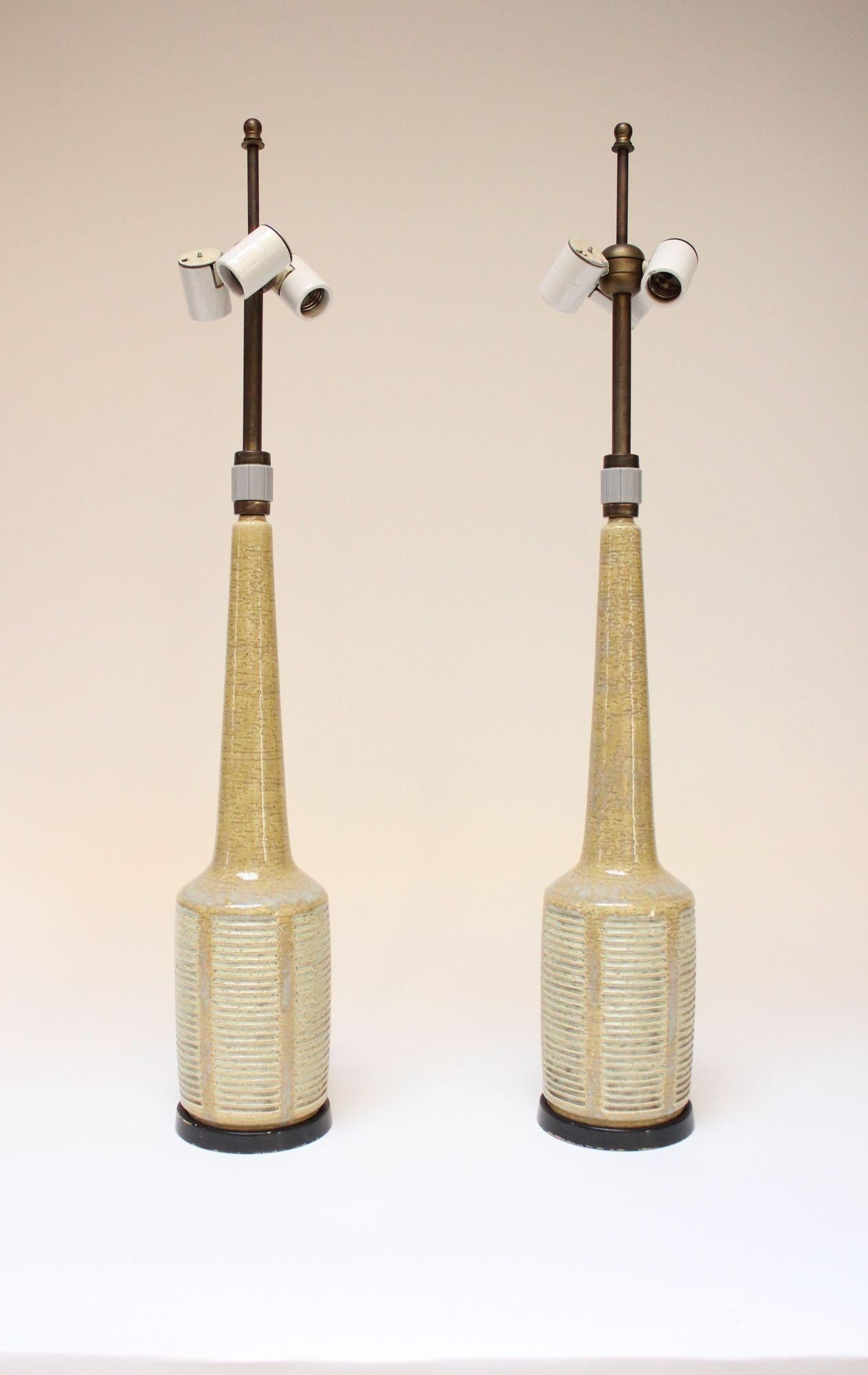 Pair of Tall Danish Modern Ceramic Lamps by Palshus for Hansen Lighting Company For Sale 8