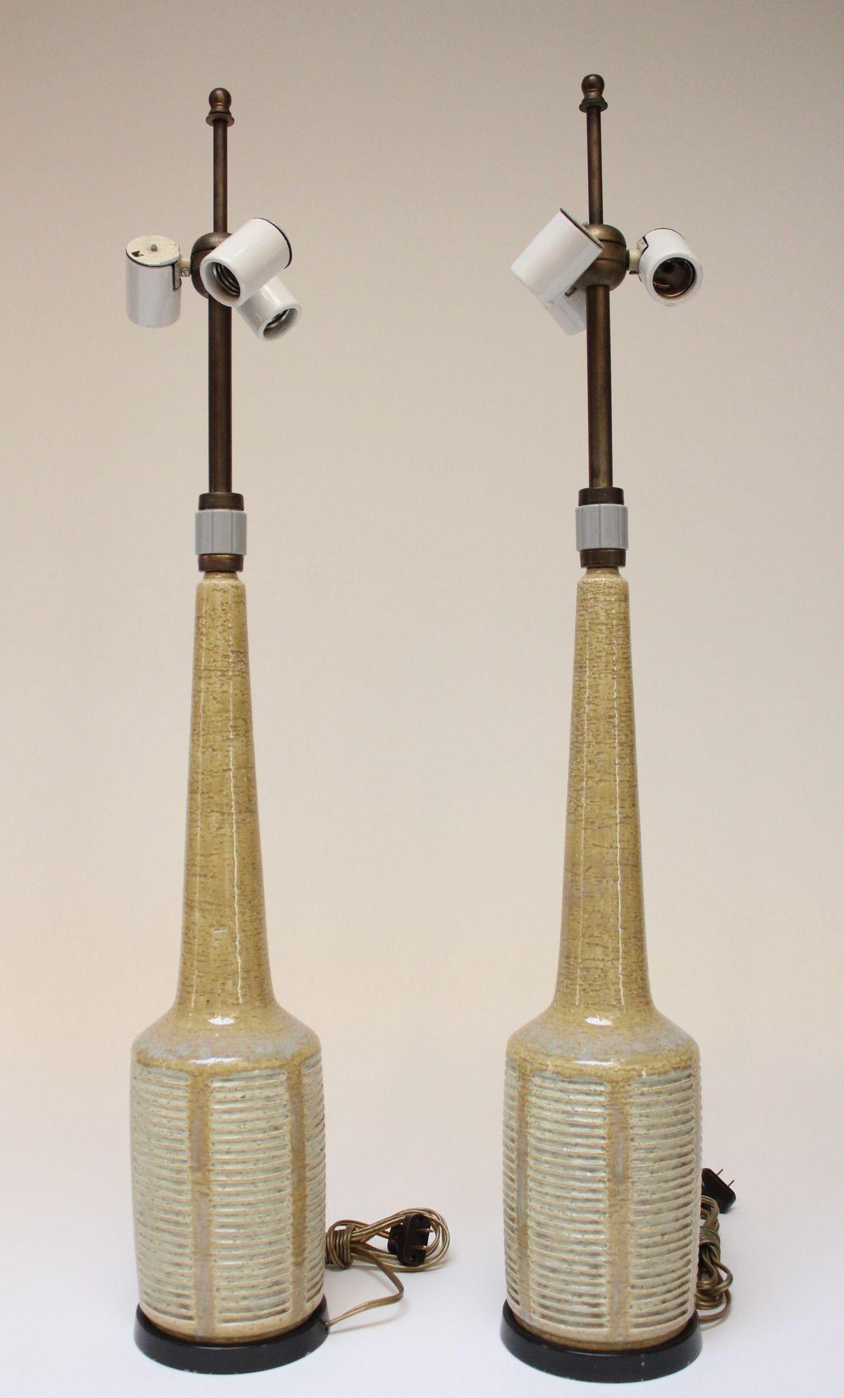 Pair of Tall Danish Modern Ceramic Lamps by Palshus for Hansen Lighting Company For Sale 9