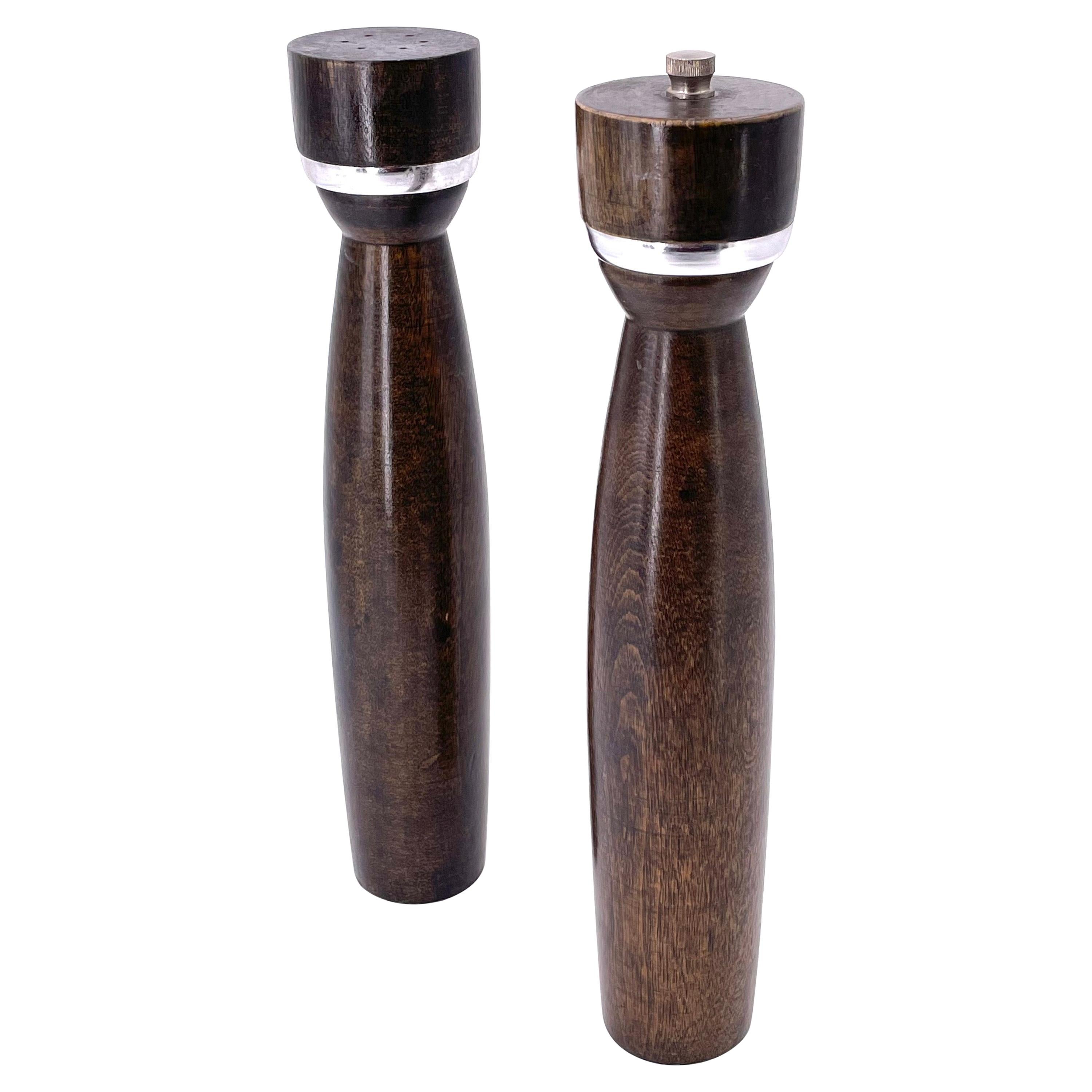 Pair of Tall Danish Modern Solid Walnut Salt and Pepper Shakers