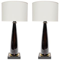 Pair of Tall Dark Purple Murano Glass Table Lamps