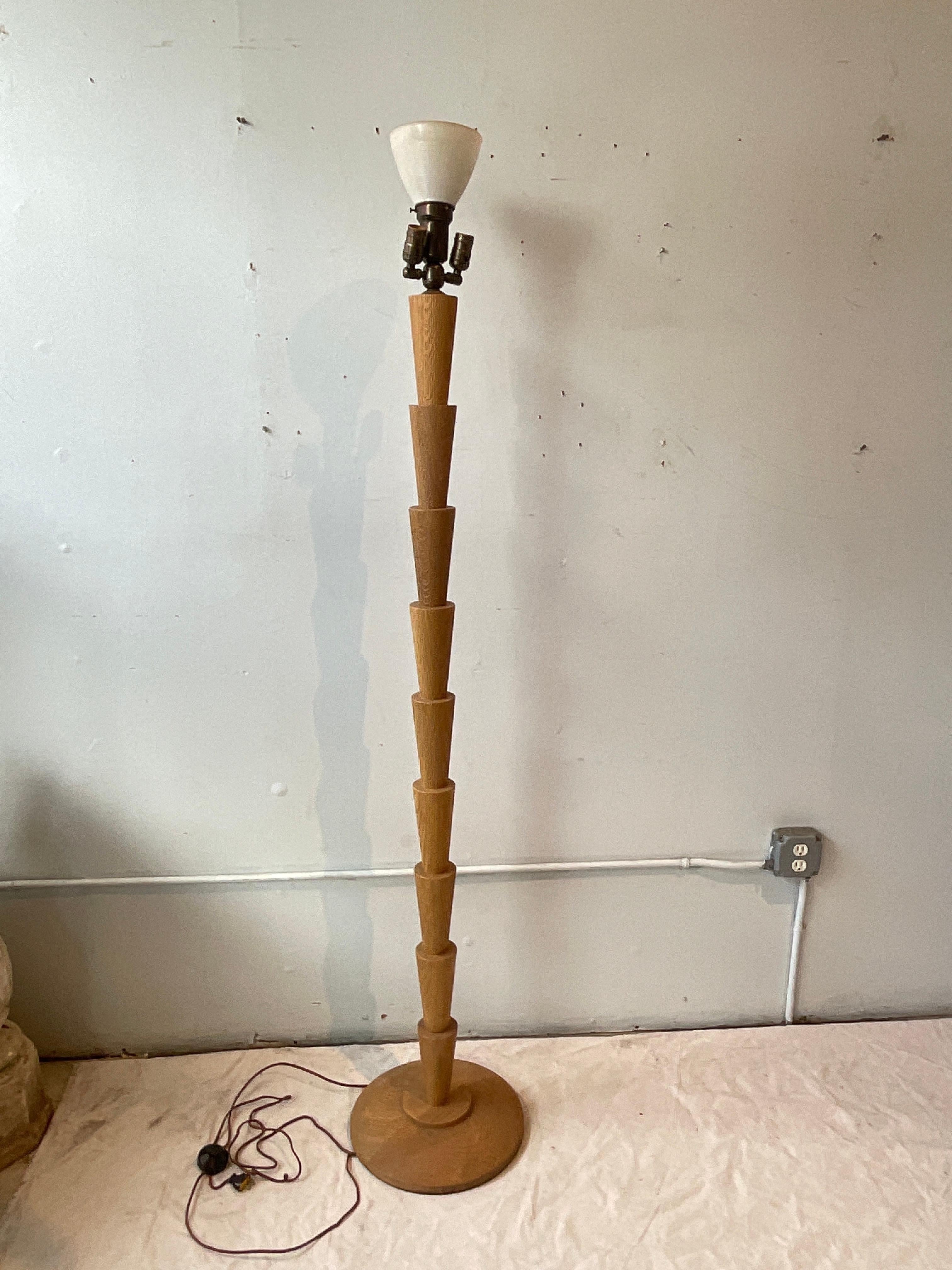 Pair Of Tall Deco Style Wood Floor Lamps For Sale 1