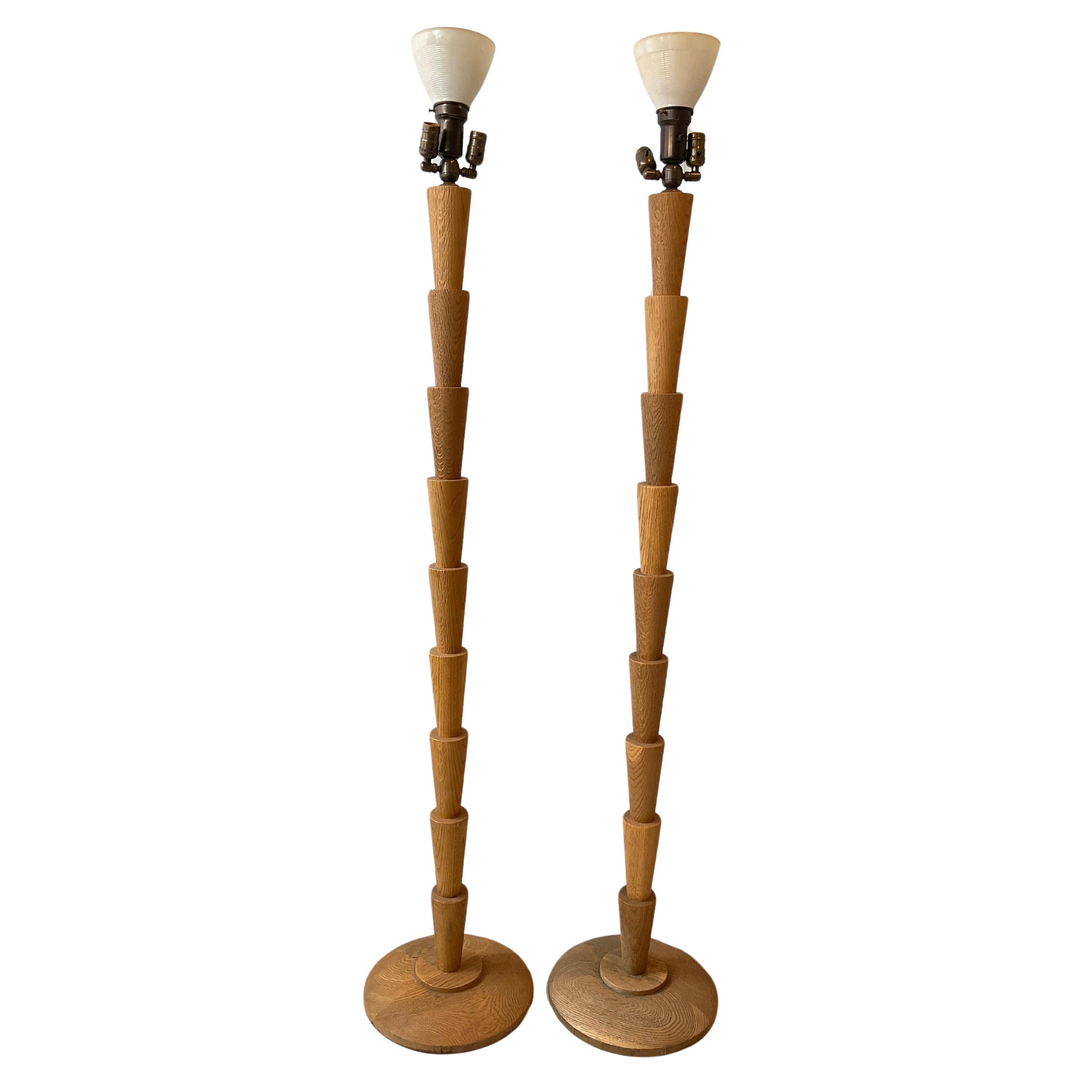 Pair Of Tall Deco Style Wood Floor Lamps