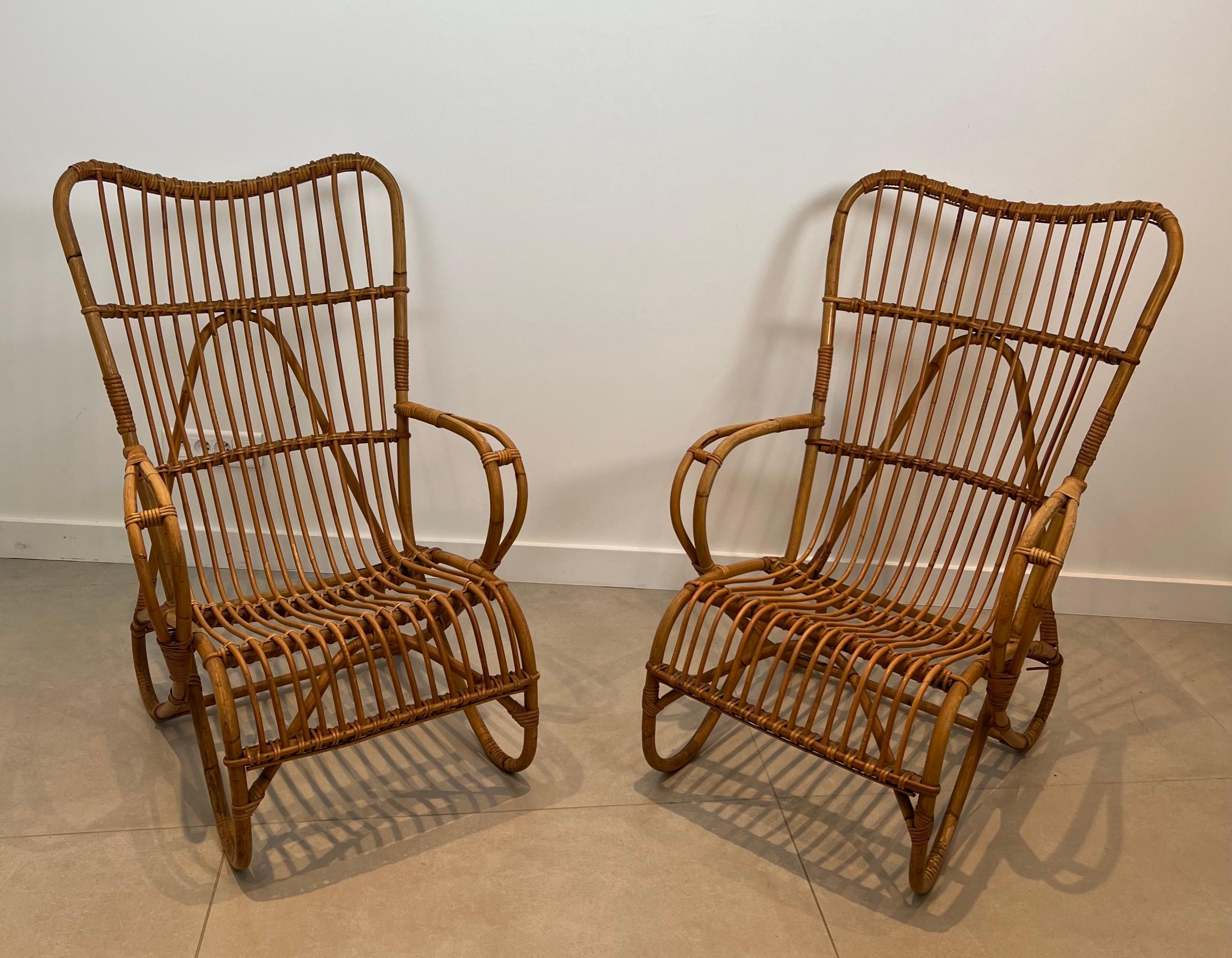 Paire de fauteuils hauts en rotin Design/One en vente 5