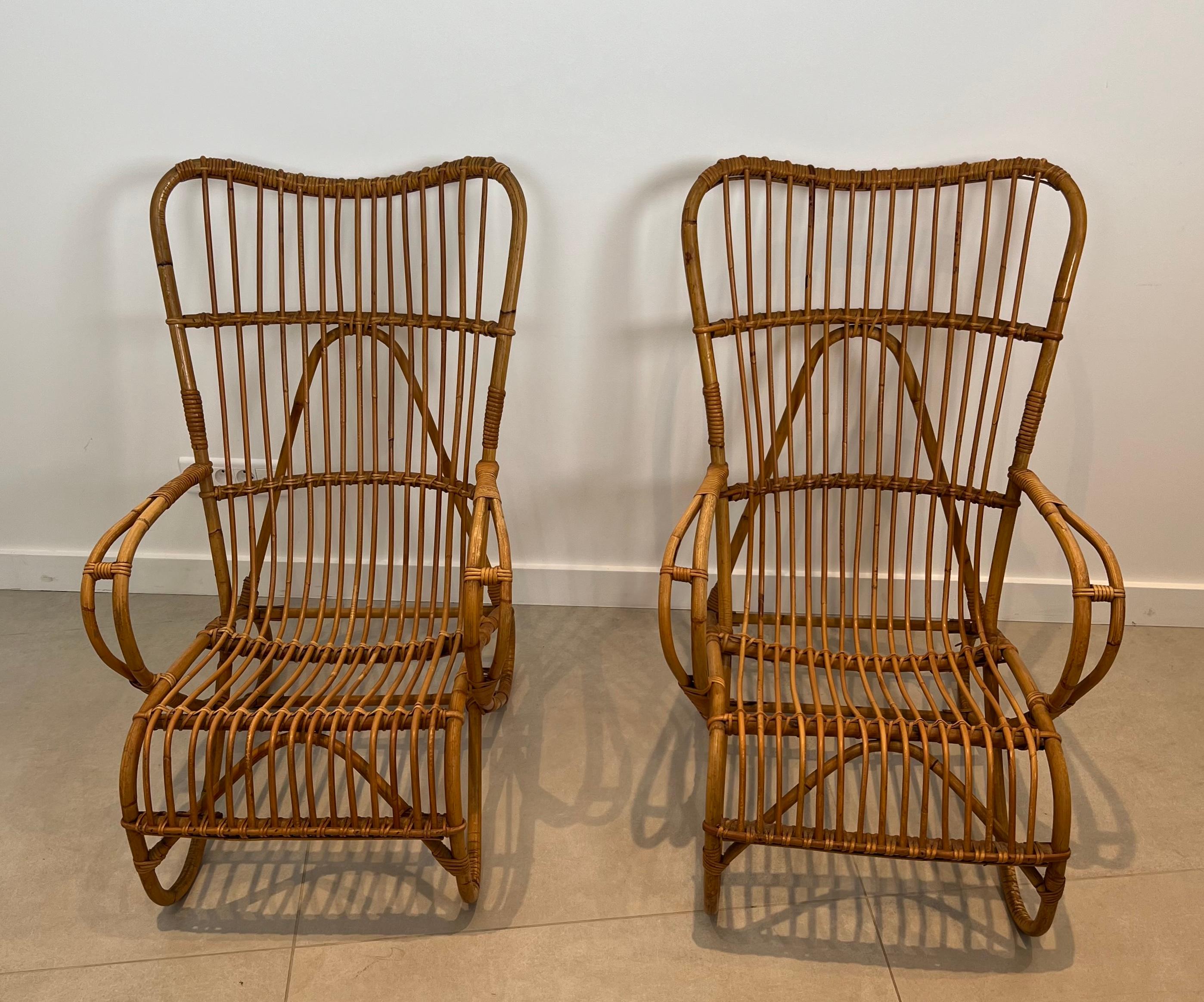 Paire de fauteuils hauts en rotin Design/One en vente 11