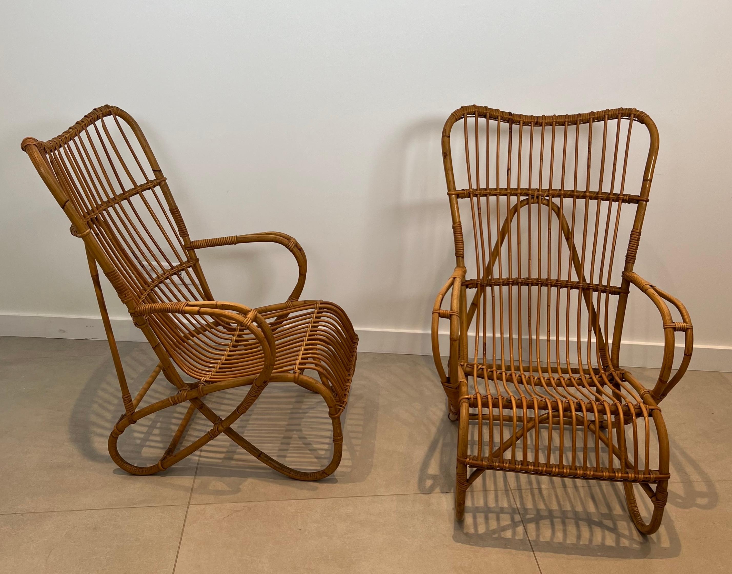 Mid-Century Modern Paire de fauteuils hauts en rotin Design/One en vente