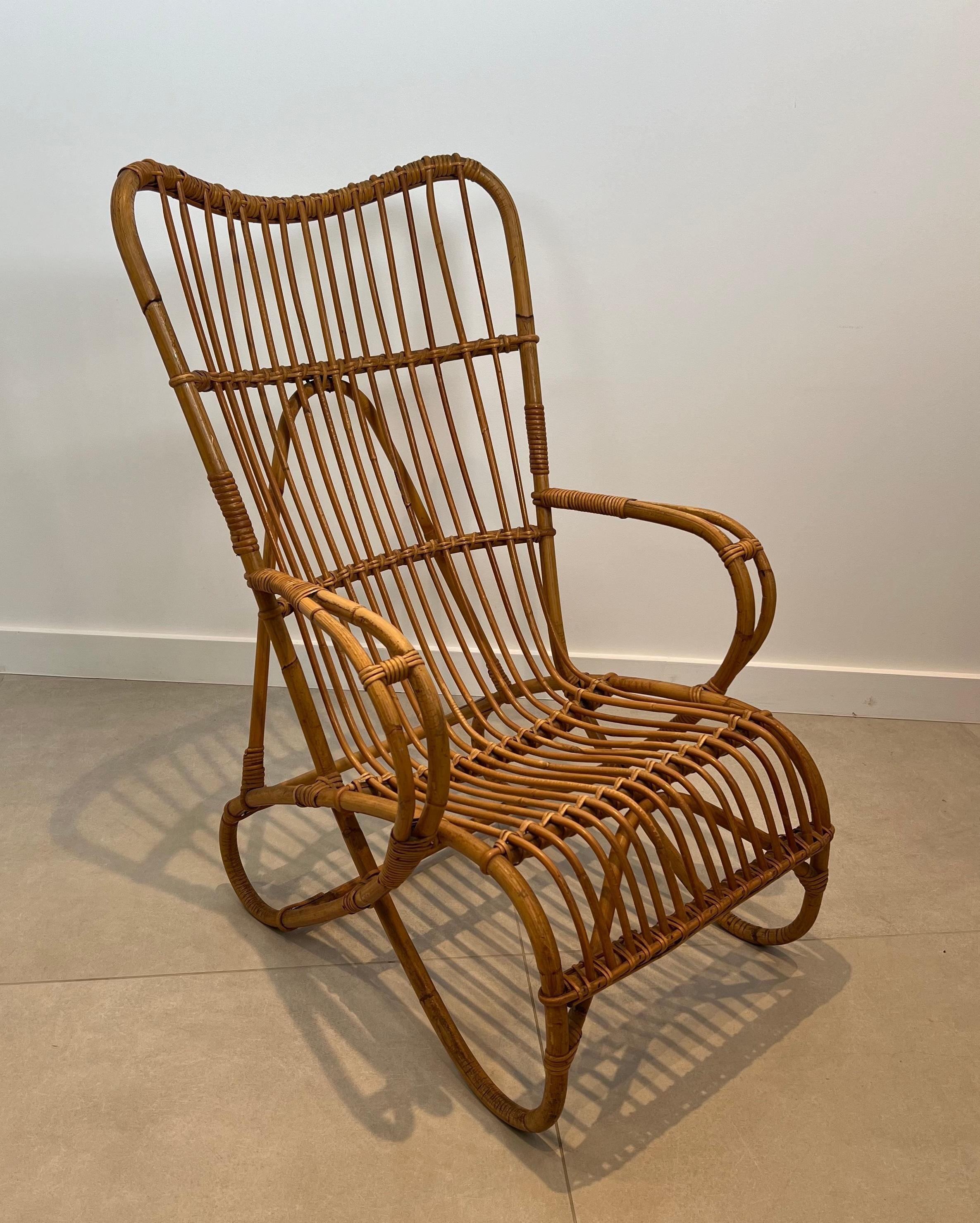 Français Paire de fauteuils hauts en rotin Design/One en vente