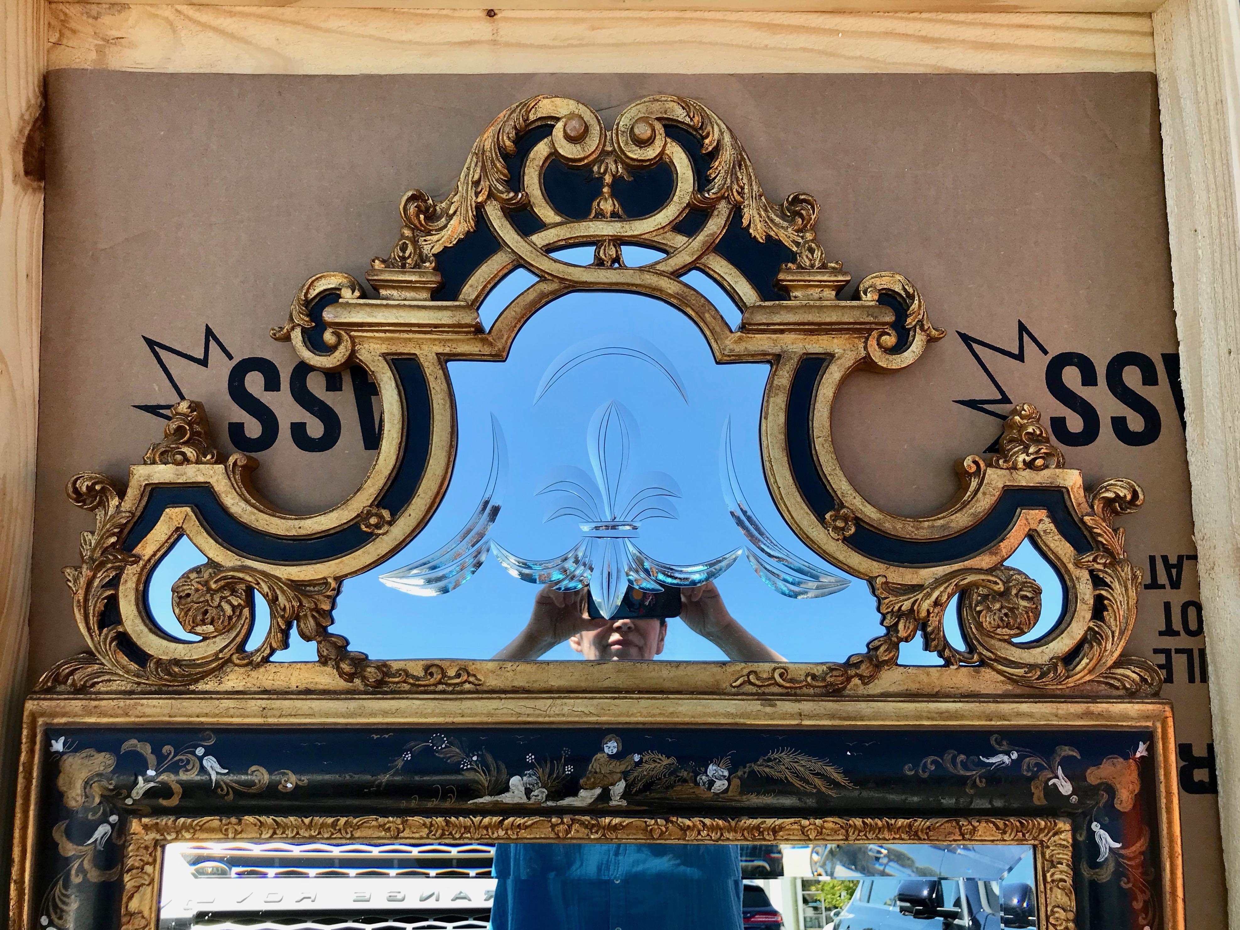 American Pair of Tall Designer Chinoiserie Mirrors For Sale
