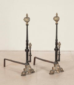 Pair of Tall Early 19th Century Dutch Brass and Iron Fire Dogs