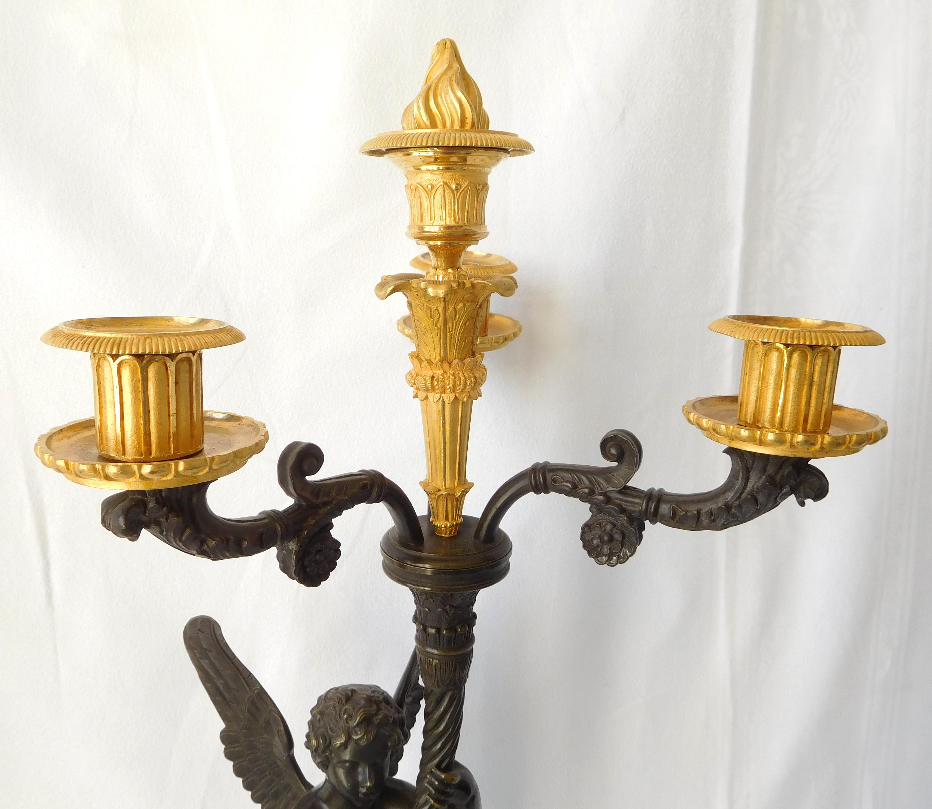 Paar hohe Empire-Kandelaber aus Goldbronze und Bronze, Gerard Jean Galle zugeschrieben im Angebot 14