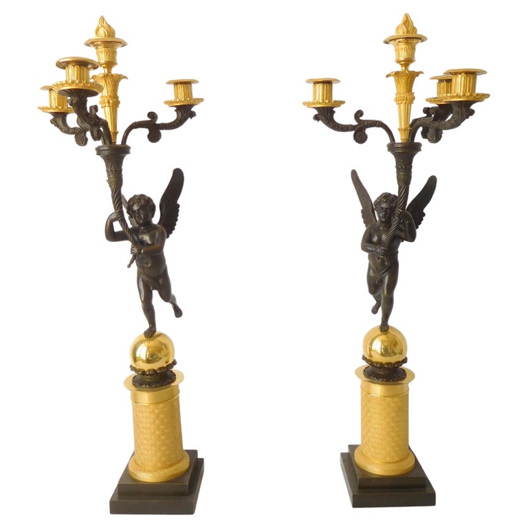 Pair of Tall Empire Ormolu and Bronze Candelabras Attributed to Gerard ...
