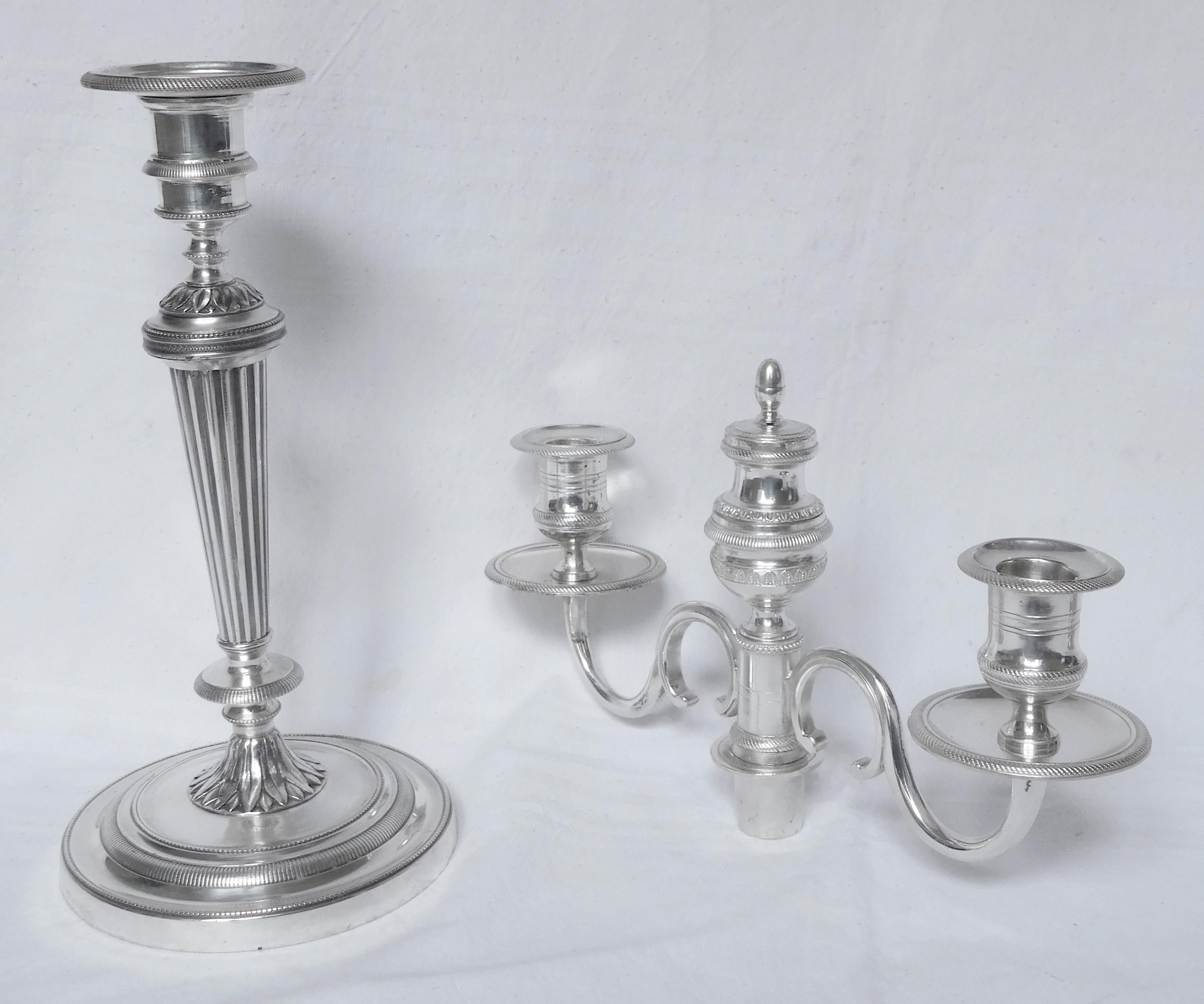 Bronze Pair of Tall Empire silver plate Candelabras by JG Galle - early 19th century For Sale