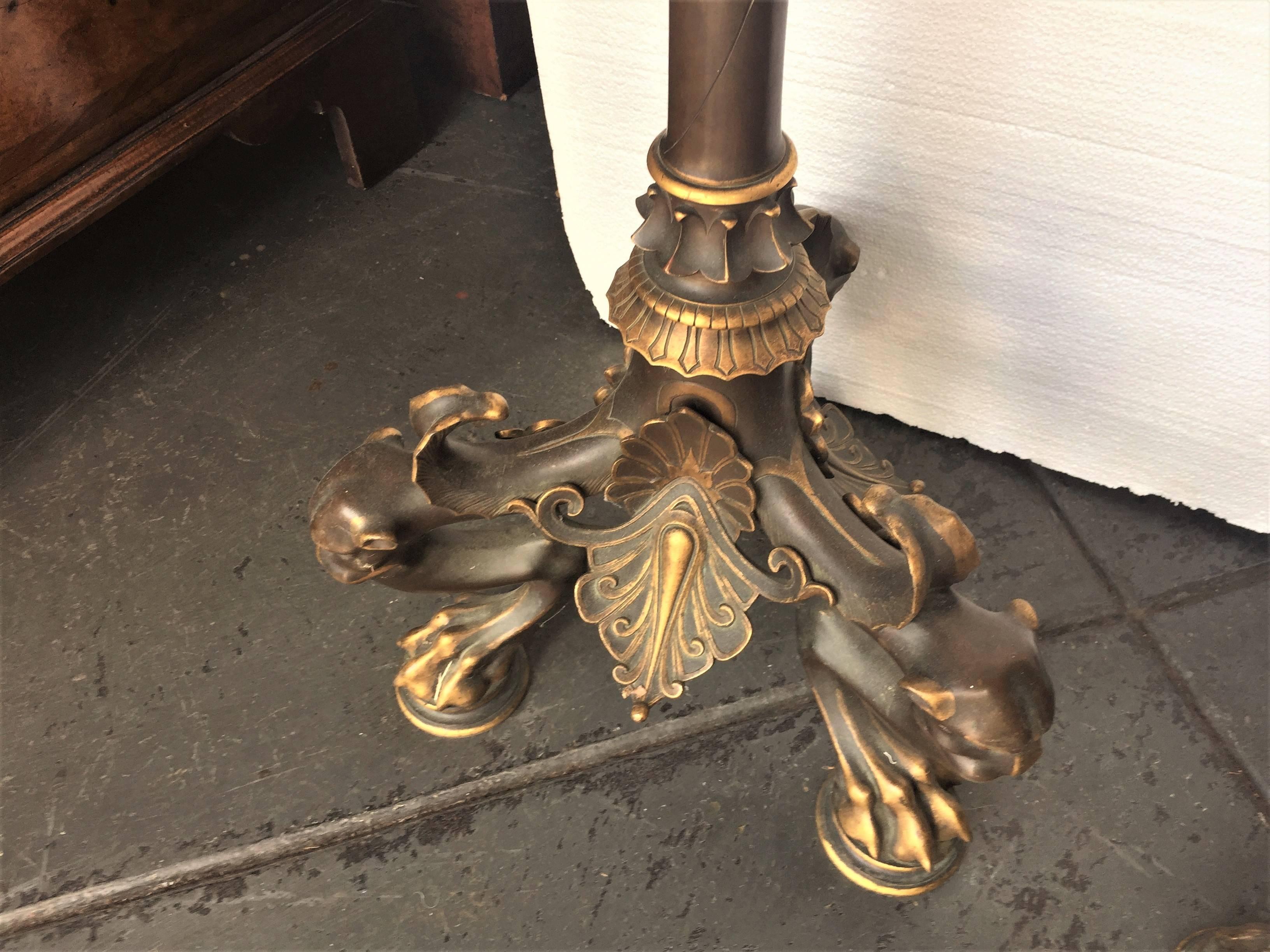 Pair of Tall Empire Style Bronze and Burnished Bronze Torchieres 8