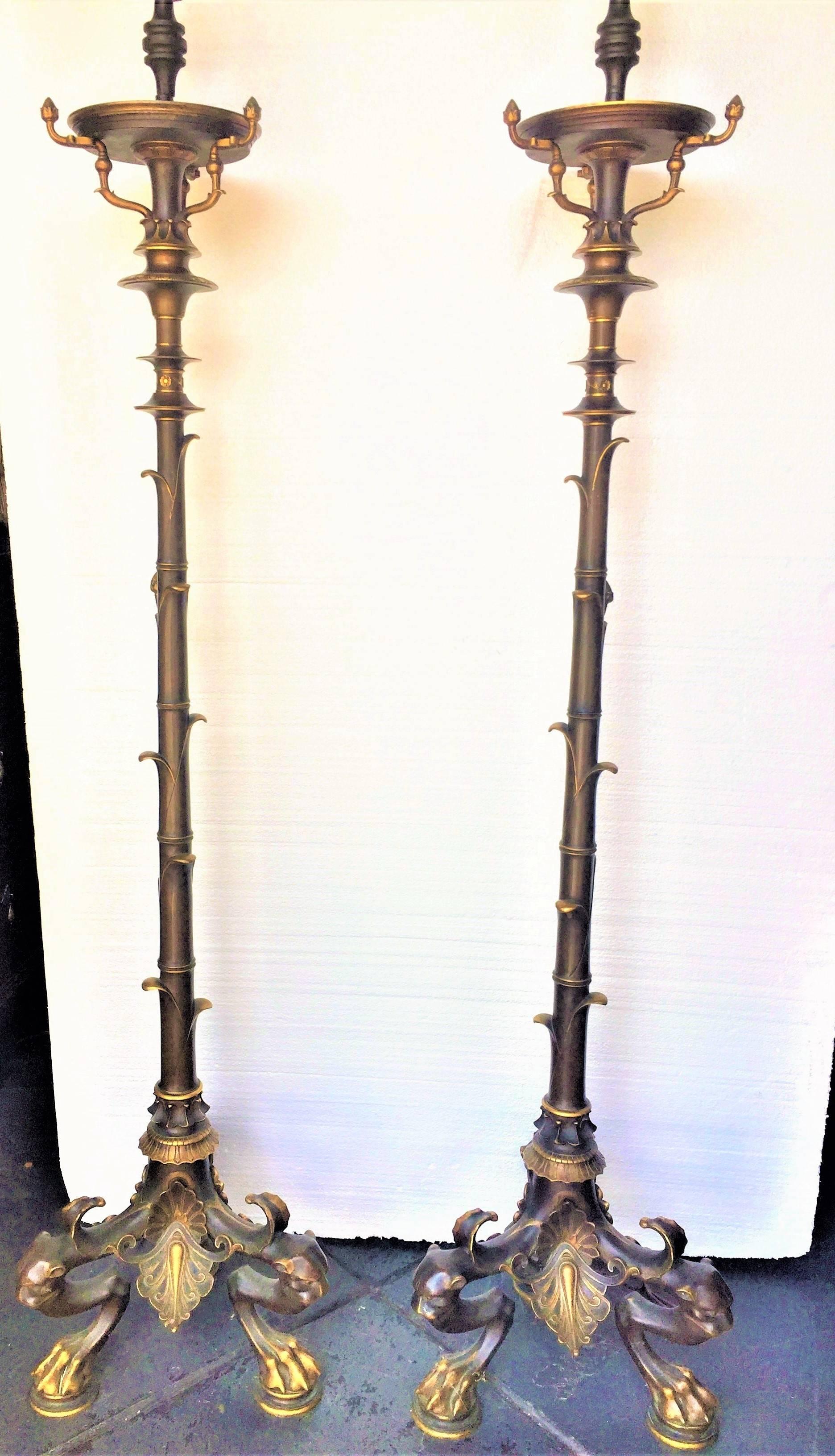 Pair of Tall Empire Style Bronze and Burnished Bronze Torchieres 9