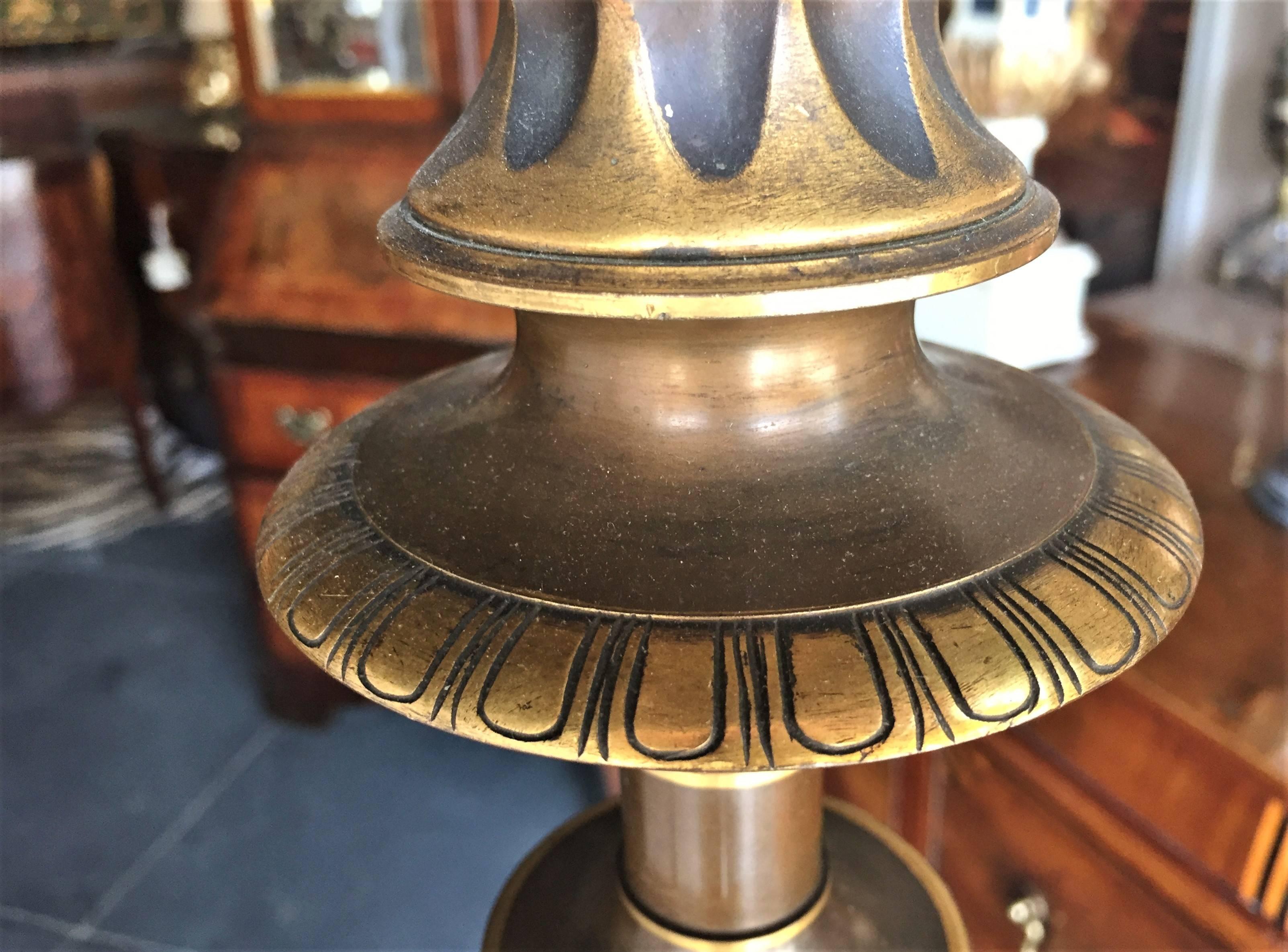 Pair of Tall Empire Style Bronze and Burnished Bronze Torchieres In Good Condition In Nashville, TN