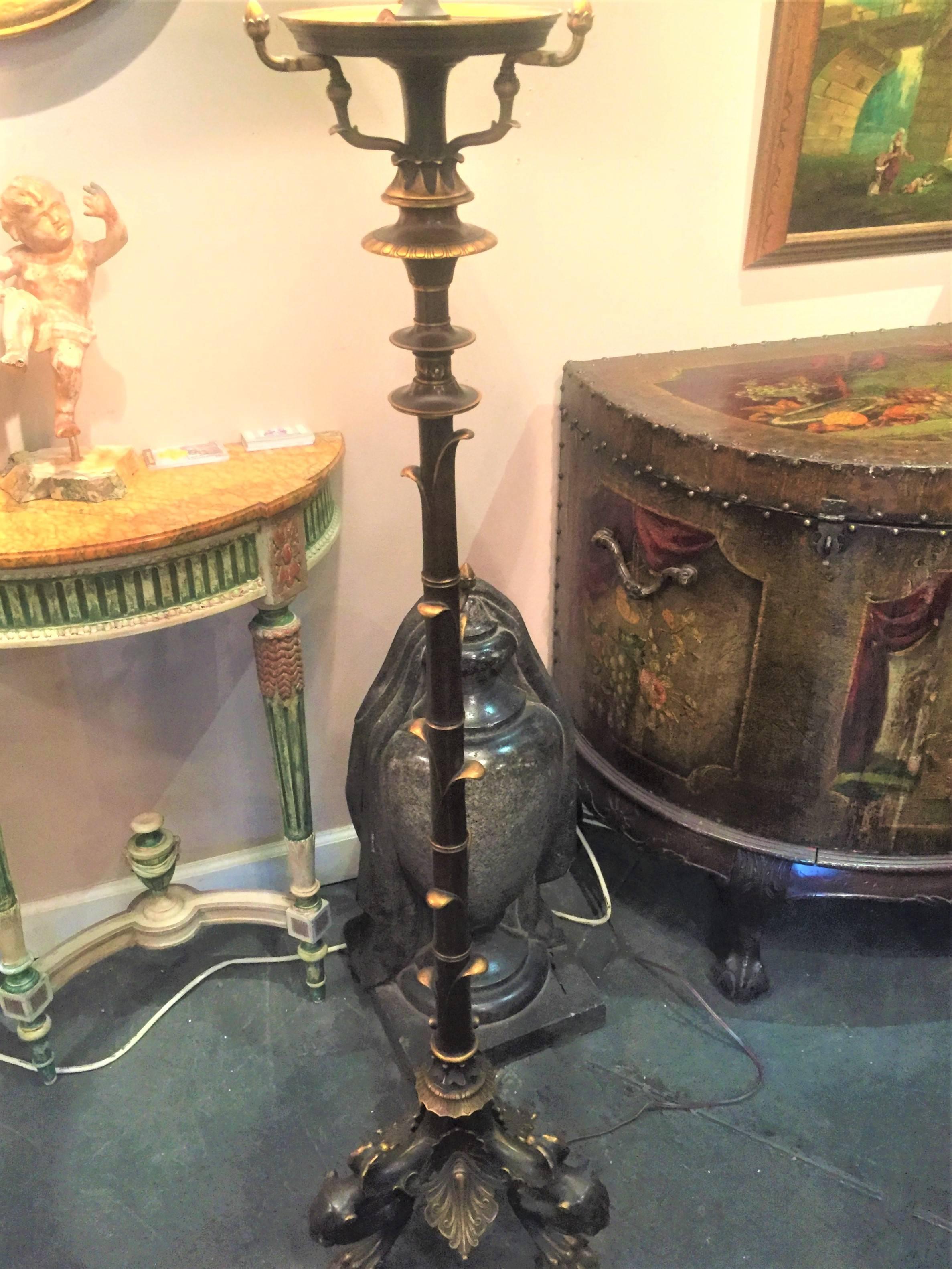 Pair of Tall Empire Style Bronze and Burnished Bronze Torchieres 1