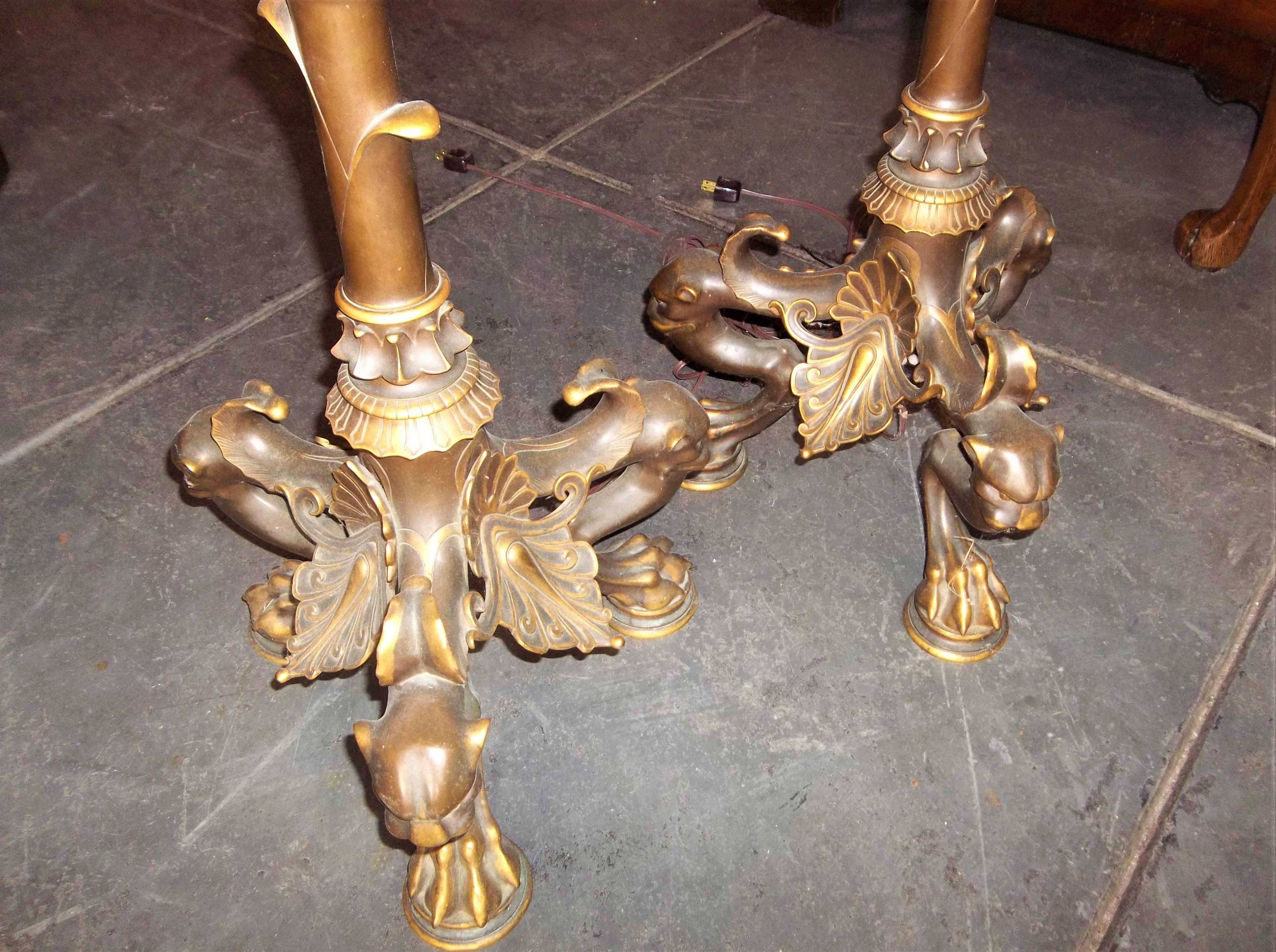 Pair of Tall Empire Style Bronze and Burnished Bronze Torchieres 2