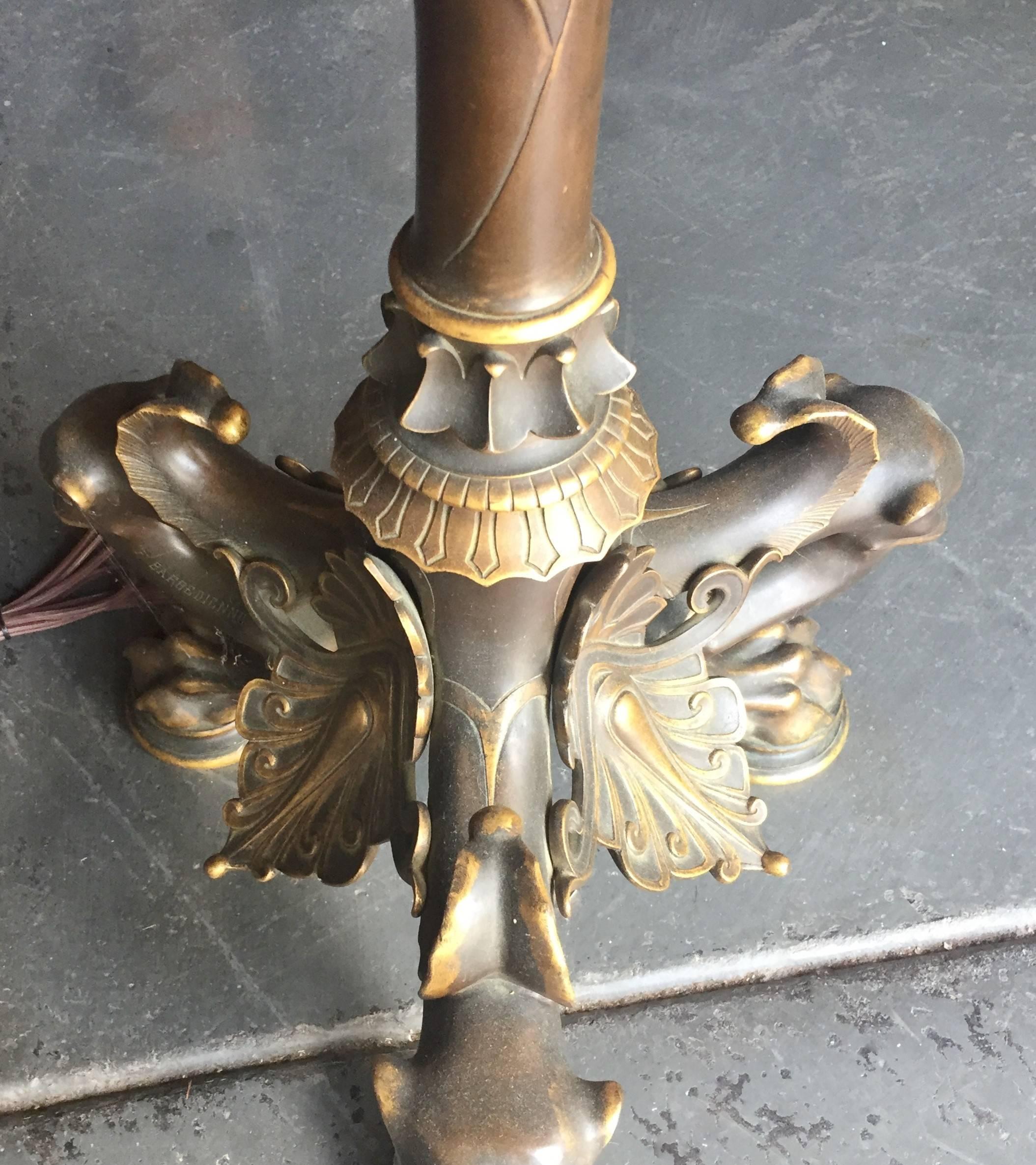 Pair of Tall Empire Style Bronze and Burnished Bronze Torchieres 3