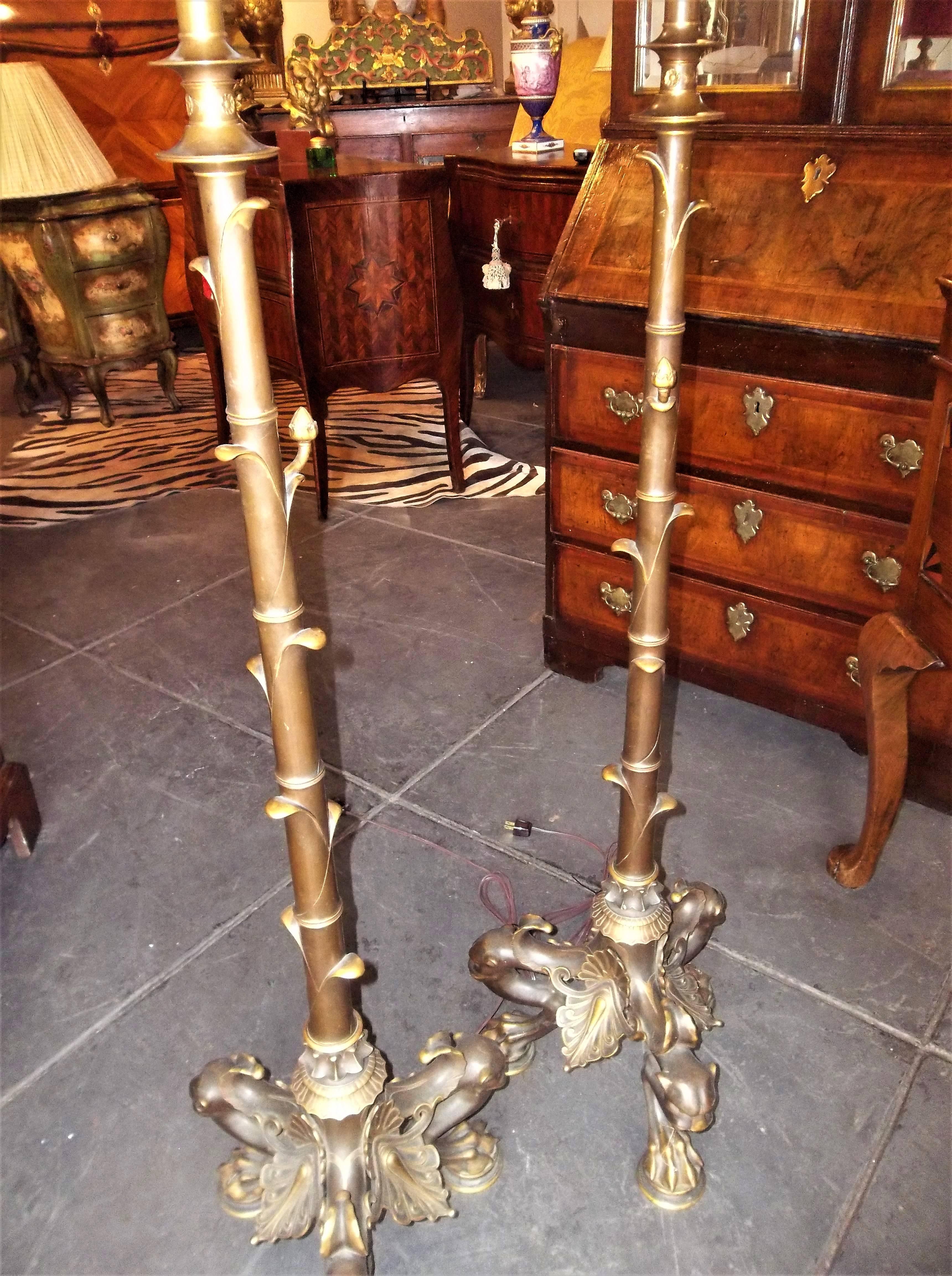 Pair of Tall Empire Style Bronze and Burnished Bronze Torchieres 4