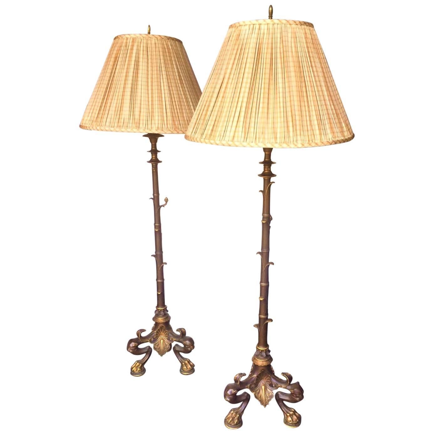 Pair of Tall Empire Style Bronze and Burnished Bronze Torchieres