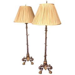 Pair of Tall Empire Style Bronze and Burnished Bronze Torchieres