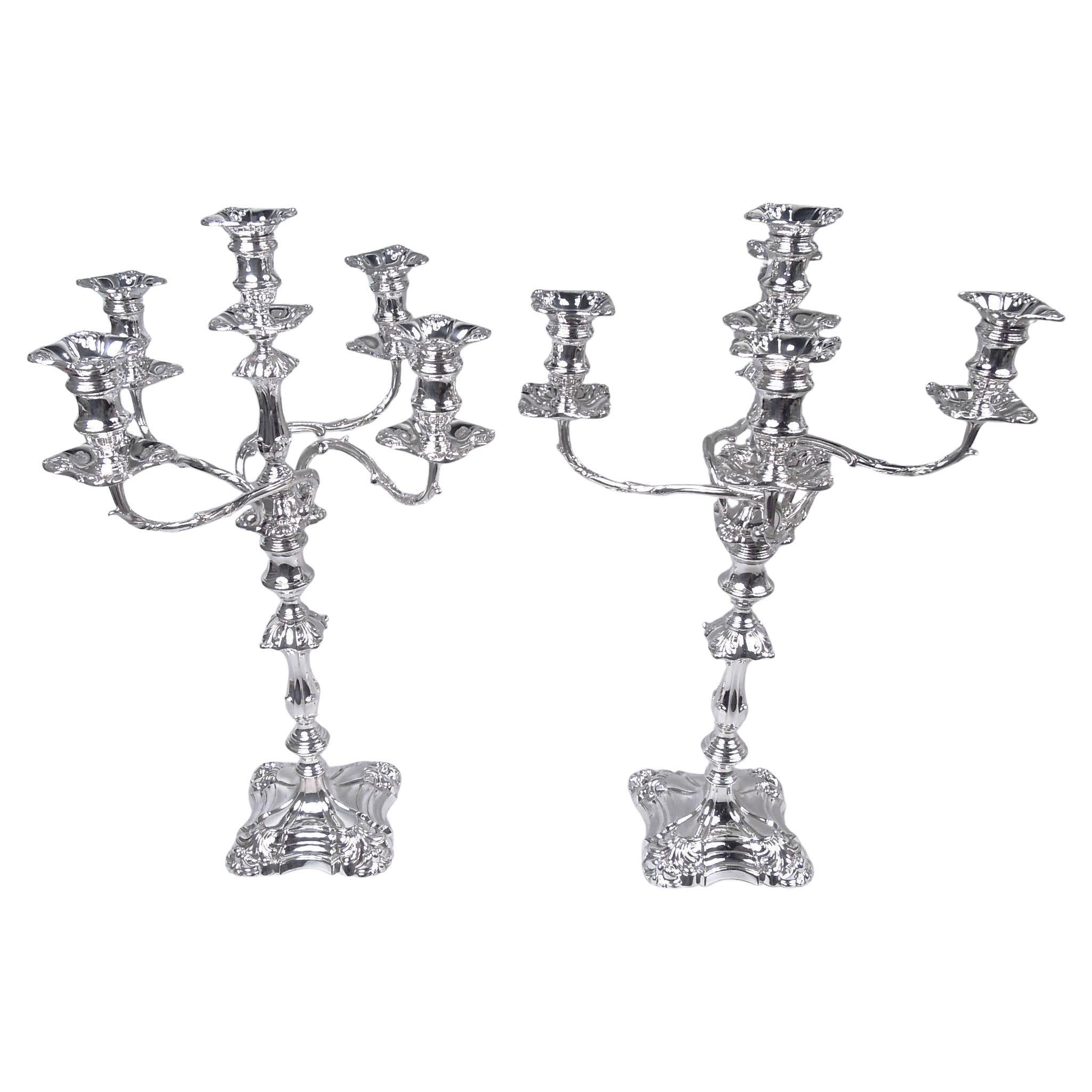 Pair of Tall English Edwardian Georgian Classical 5-Light Candelabra, 1906