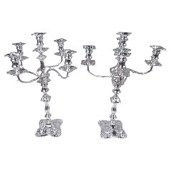 Pair of Tall English Edwardian Georgian Classical 5-Light Candelabra, 1906