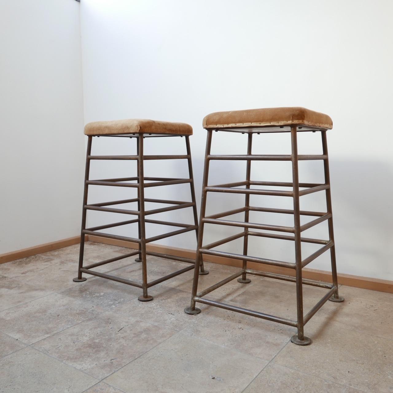 Pair of Tall English Gym Bench Stools 1