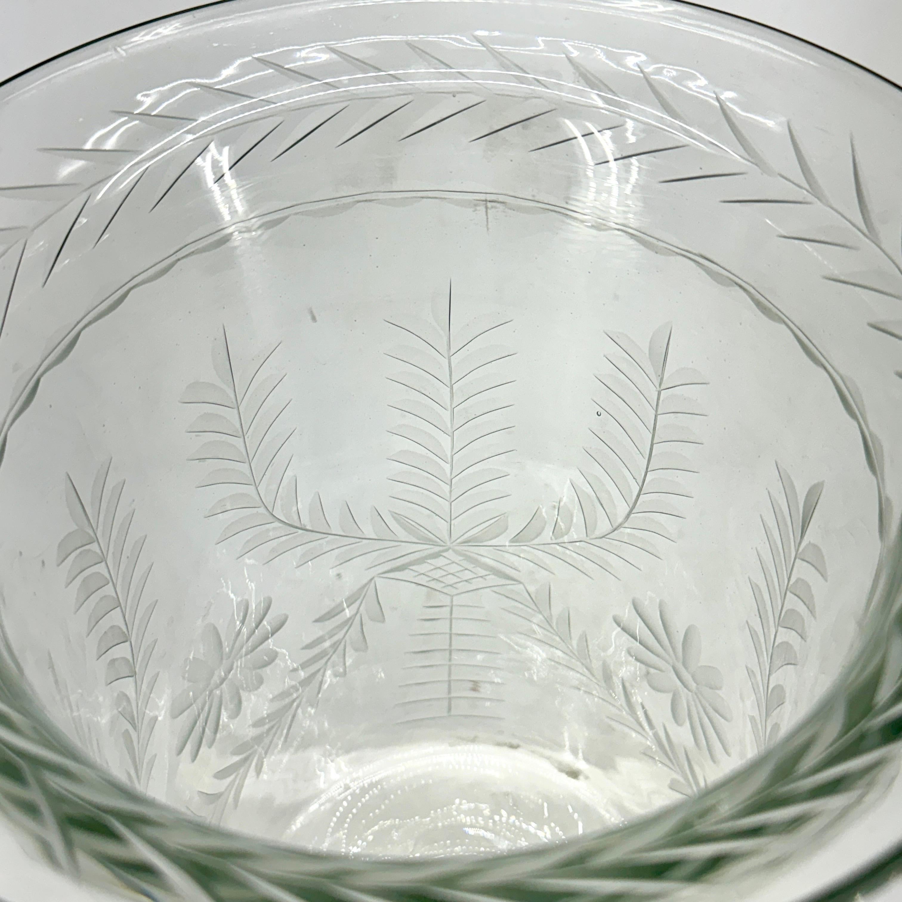 Pair of Tall Etched Glass Hurricanes or Candleholders For Sale 6